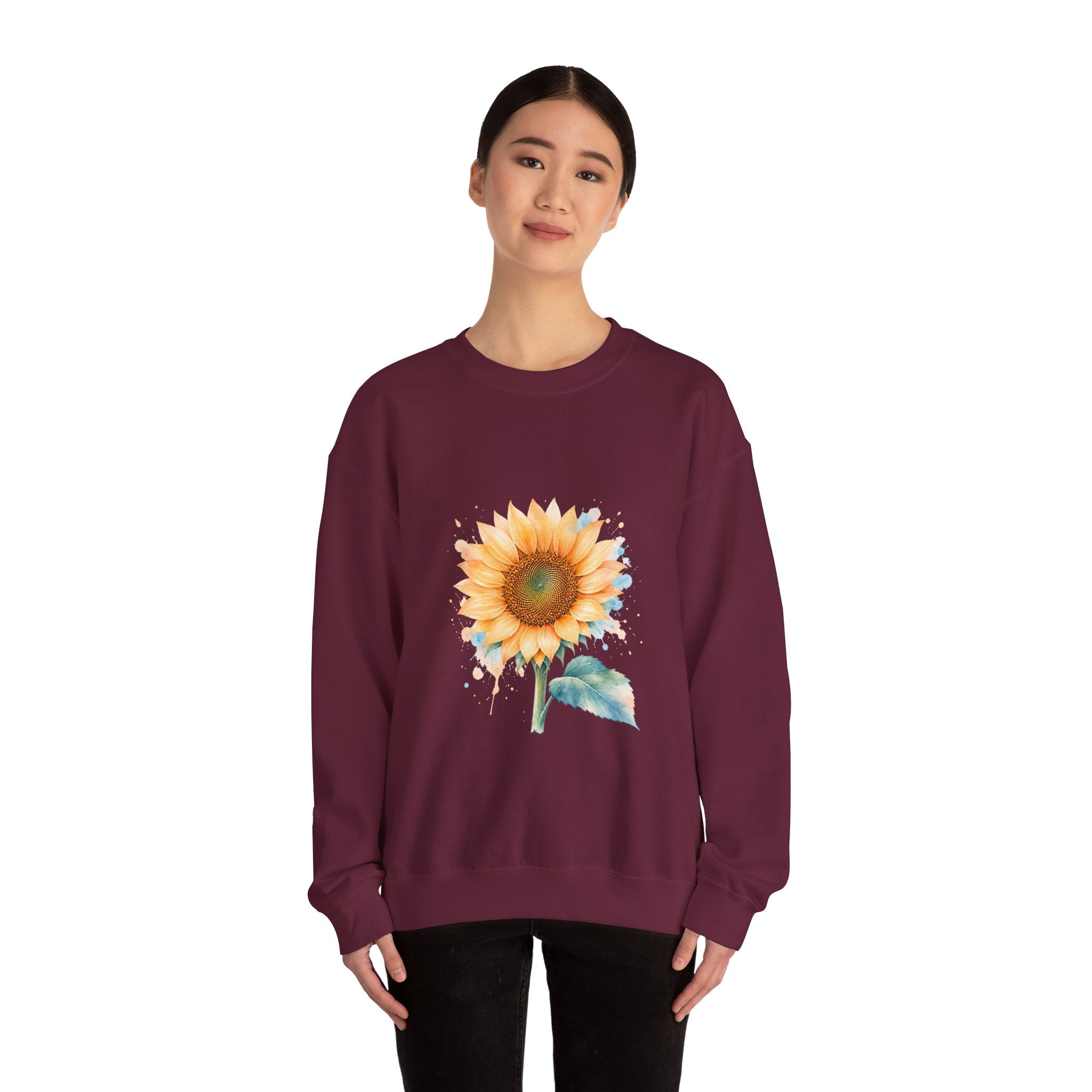 Matching Couple Sweatshirt - Sunflower & Moonflower Matching Couple Crewneck Sweatshirt Watercolor Art His Hers Engagement Gift - Design A