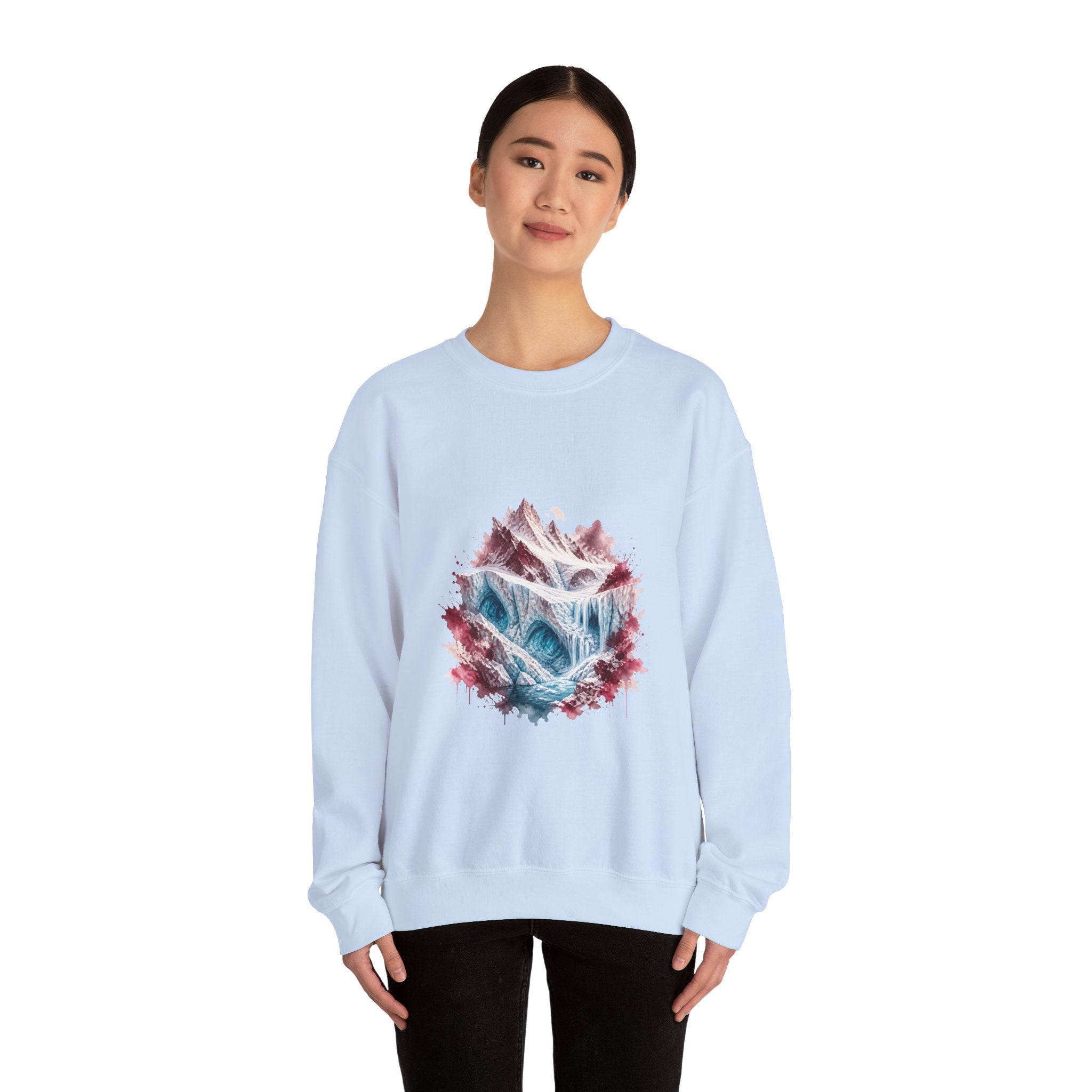 Matching Couple Sweatshirt - Volcano & Glacier Matching Couple Comfort Colors Crew Watercolor Art His Hers Birthday Gift - Design B