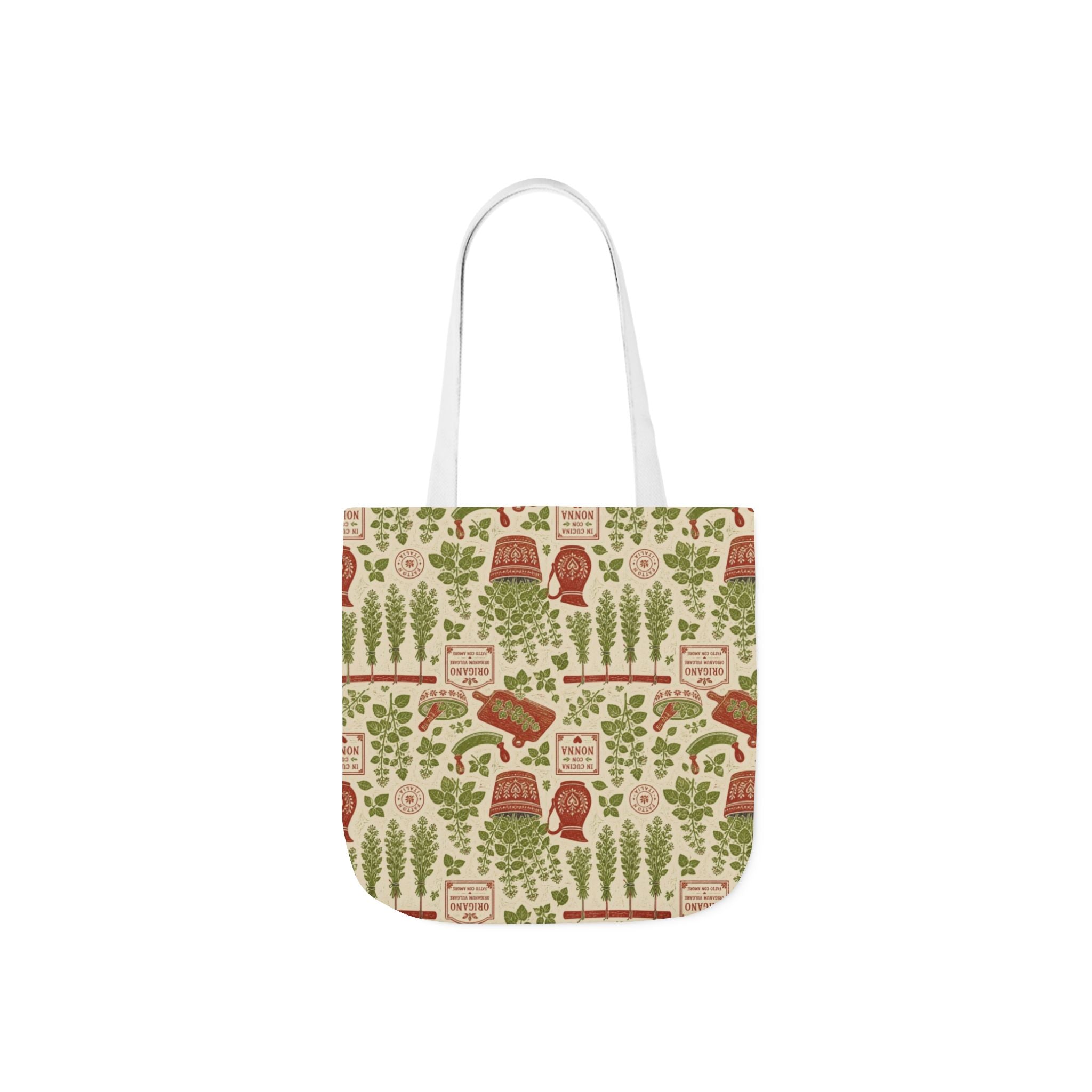 Oregano Sprigs Canvas Tote Bag Mediterranean Kitchen Linocut Design Italian Cottagecore Gift