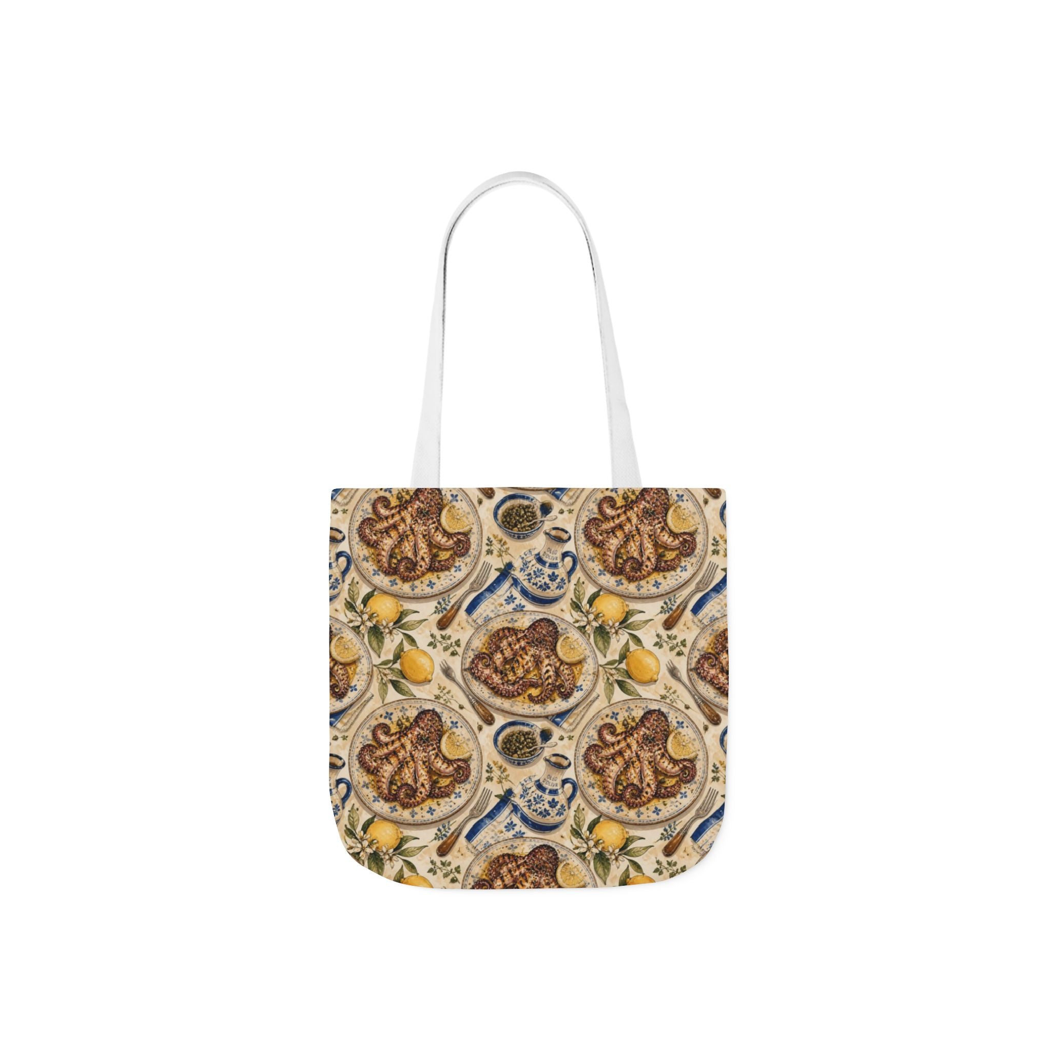Grilled Octopus Canvas Tote Bag Mediterranean Kitchen Watercolor Design Italian Cottagecore Gift