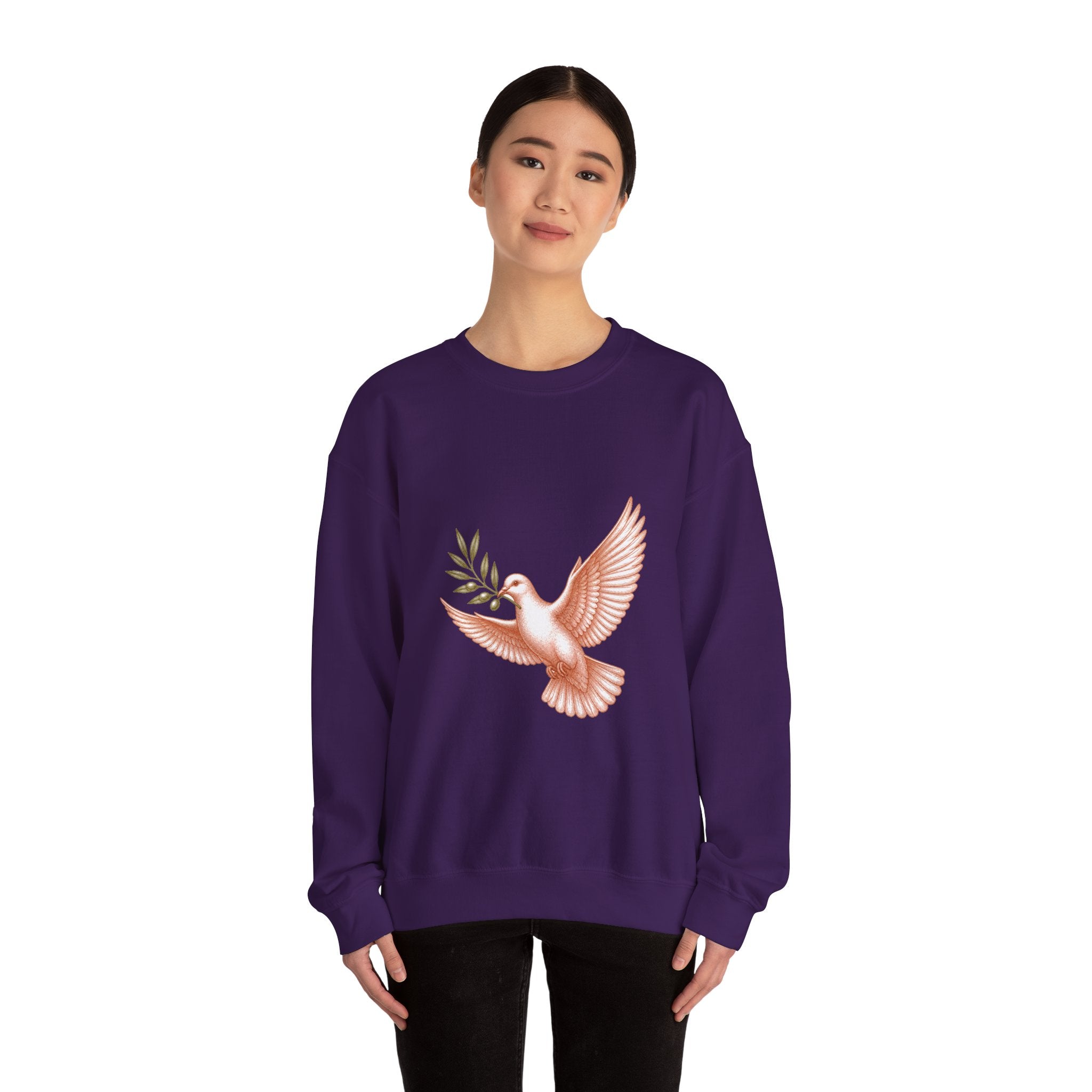 Matching Couple Sweatshirt - Wolf & Dove Matching Couple Crewneck Sweatshirt Vintage Art His Hers Wedding Gift - Design B