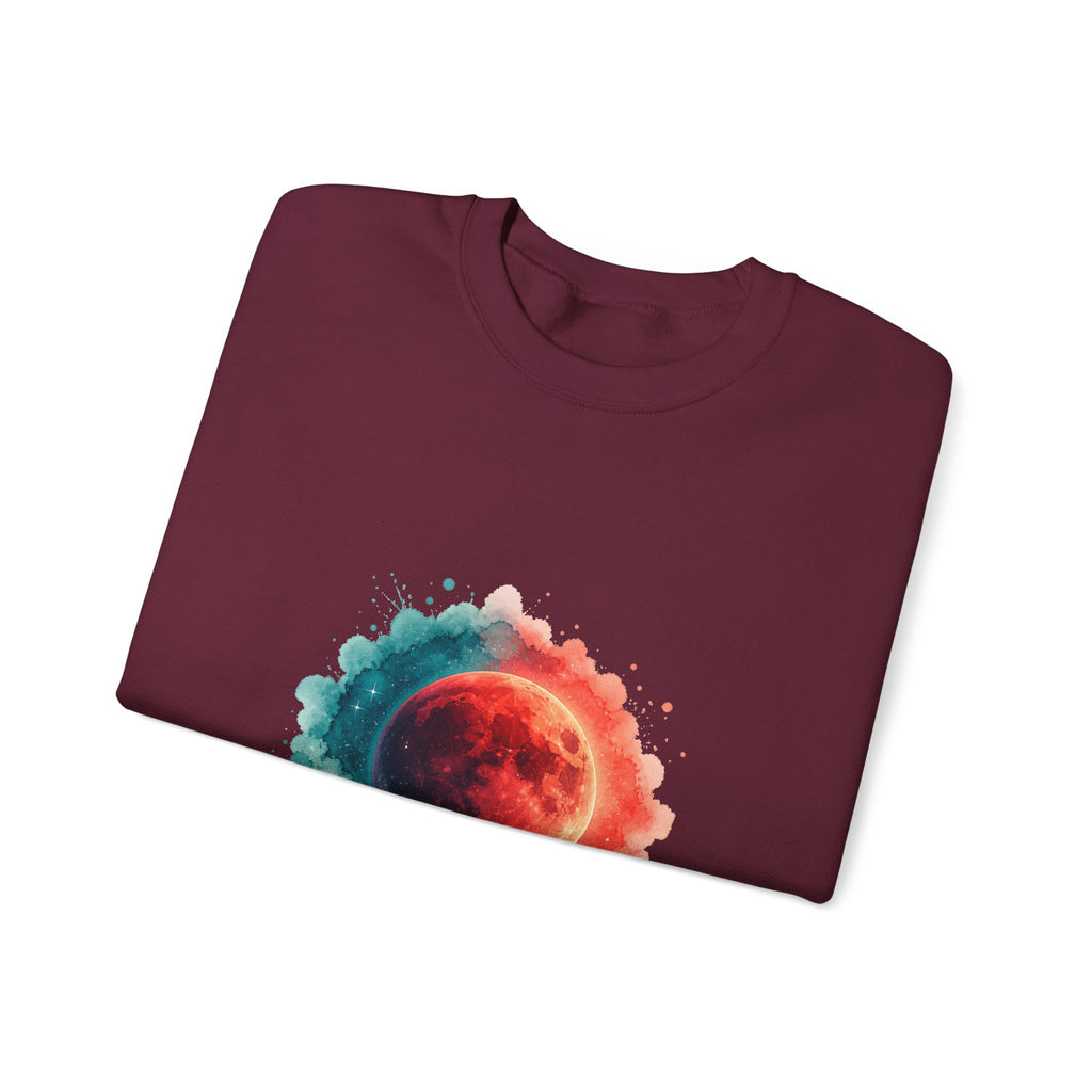 Matching Couple Sweatshirt - Solar & Lunar Eclipse Matching Couple Crewneck Sweatshirt Watercolor Art His Hers Engagement Gift - Design B