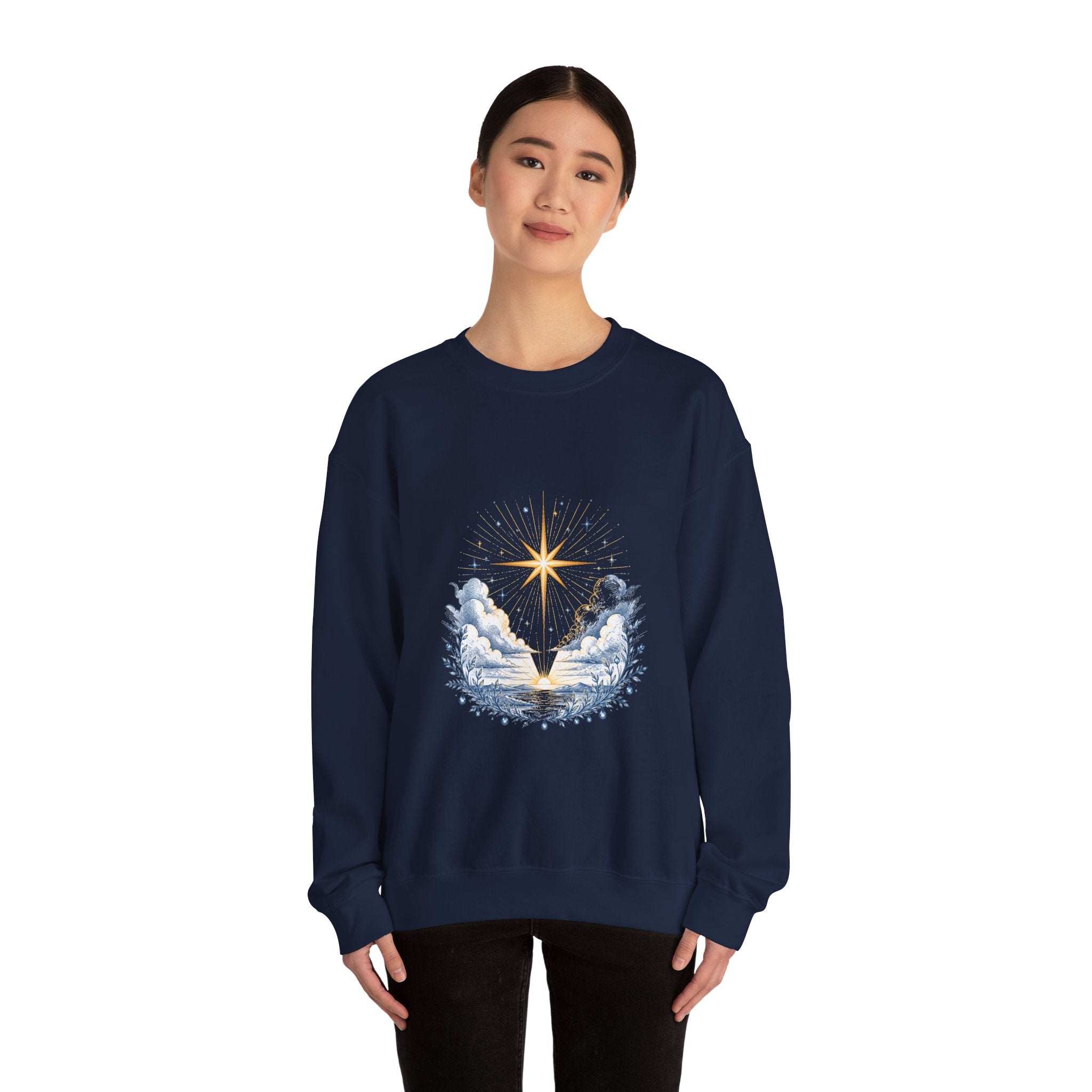 Matching Couple Sweatshirt - Evening & Morning Star Matching Couple Premium Fleece Sweatshirt Hand-Drawn Art His Hers Anniversary Gift - Design B