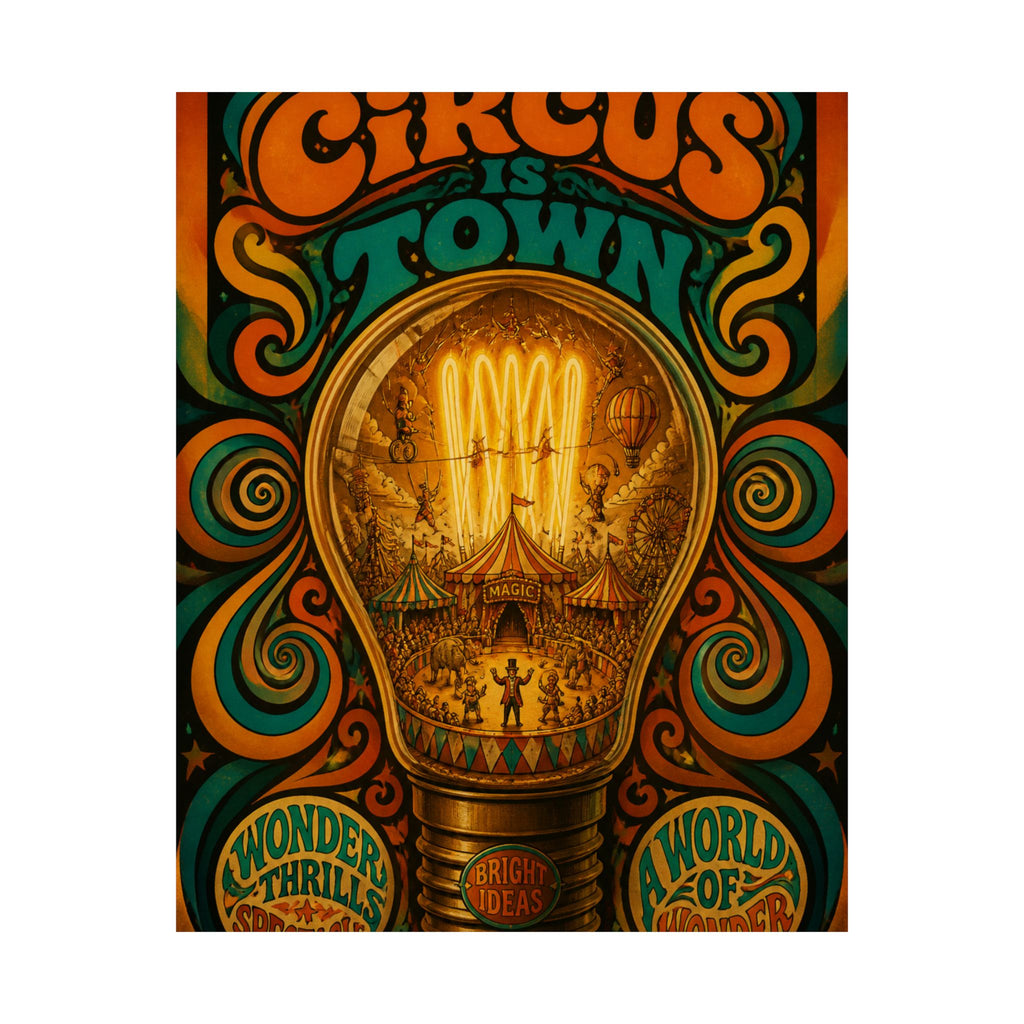 Light Bulb Circus Wall Art Poster 18×24 Psychedelic Cafe Decor Maximalist Print