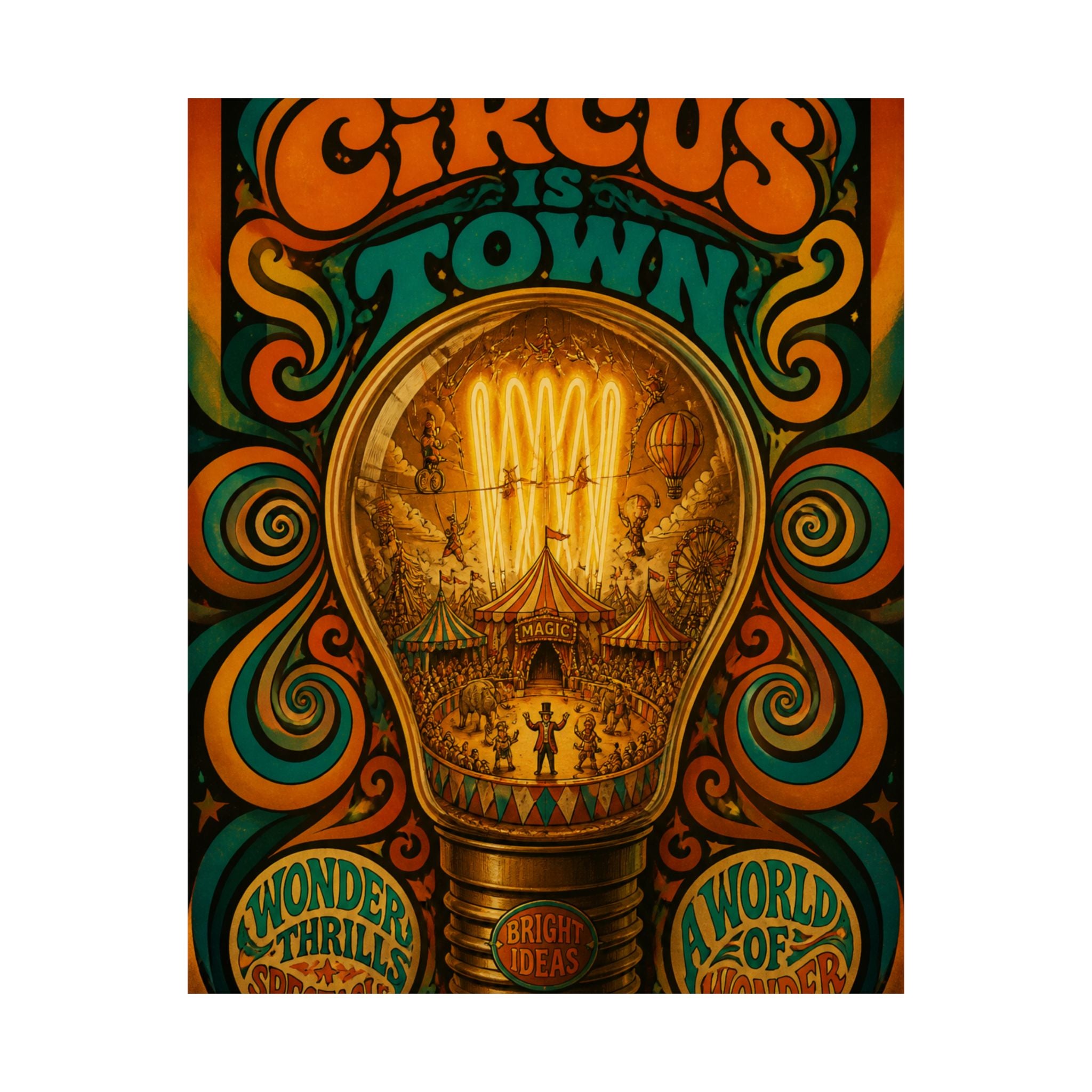 Light Bulb Circus Wall Art Poster 18×24 Psychedelic Cafe Decor Maximalist Print