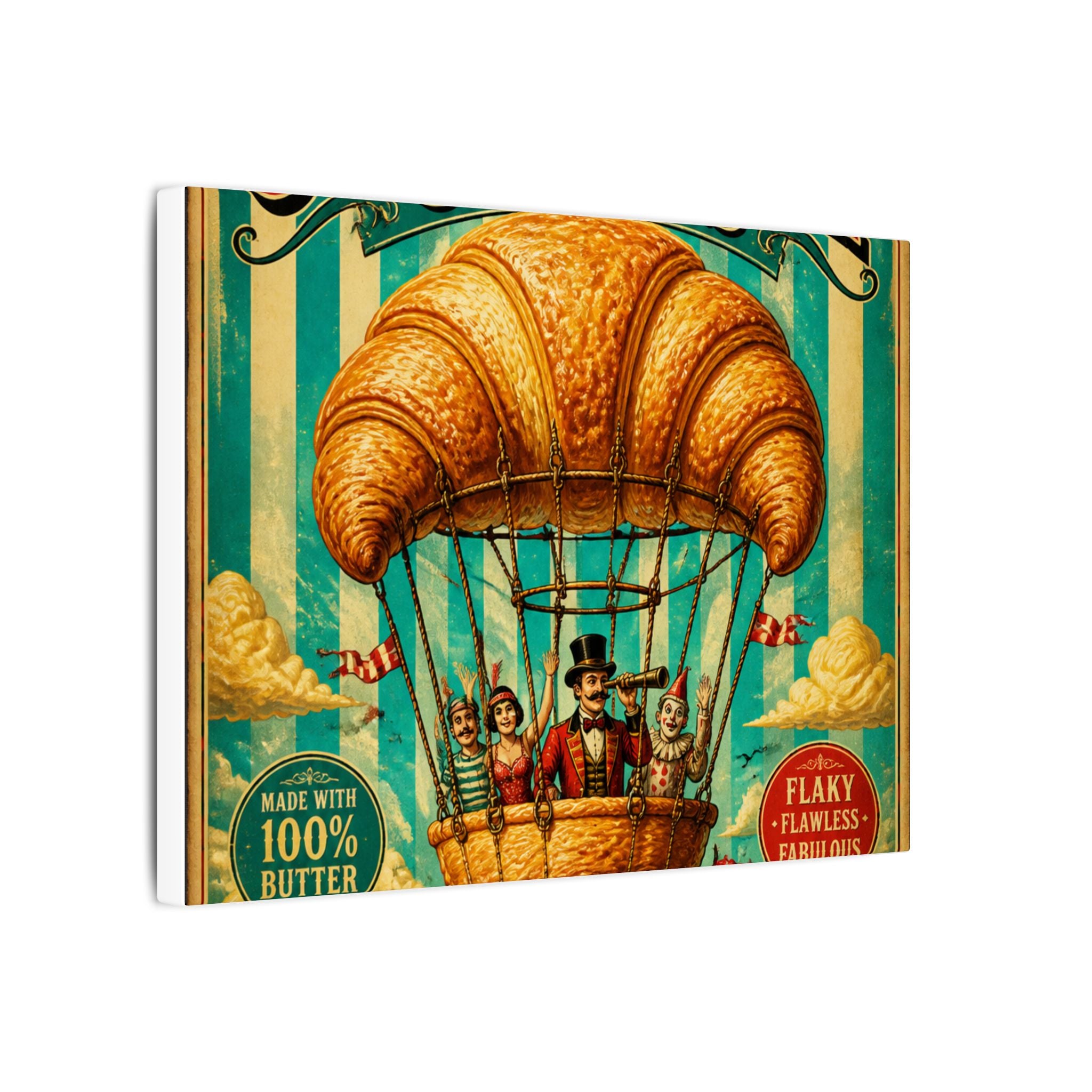 Croissant Hot Air Balloon Wall Art Canvas 24×36 Vintage Circus Bedroom Decor Maximalist Print