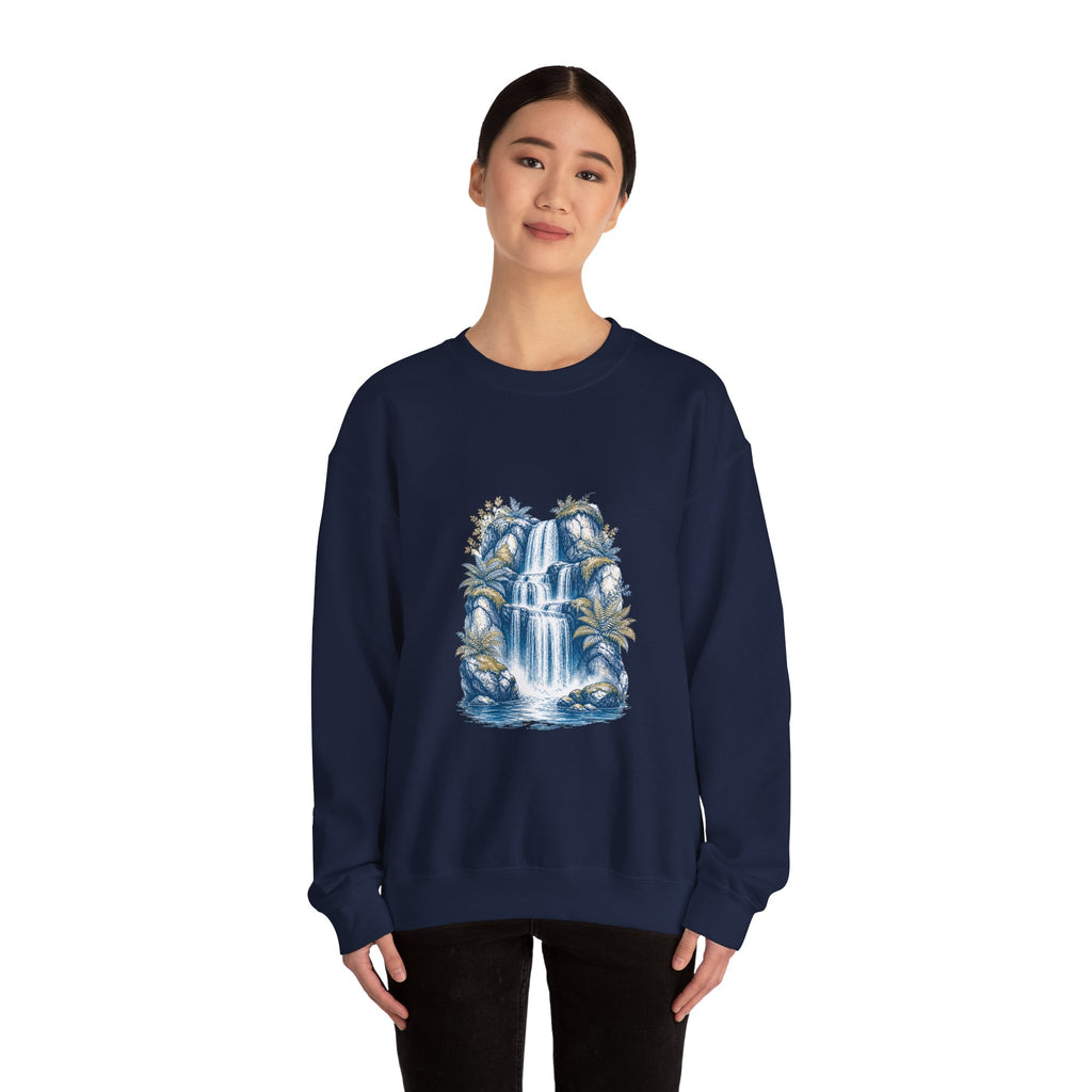 Matching Couple Sweatshirt - Wildfire & Waterfall Matching Couple Premium Fleece Sweatshirt Hand-Drawn Art His Hers Anniversary Gift - Design B
