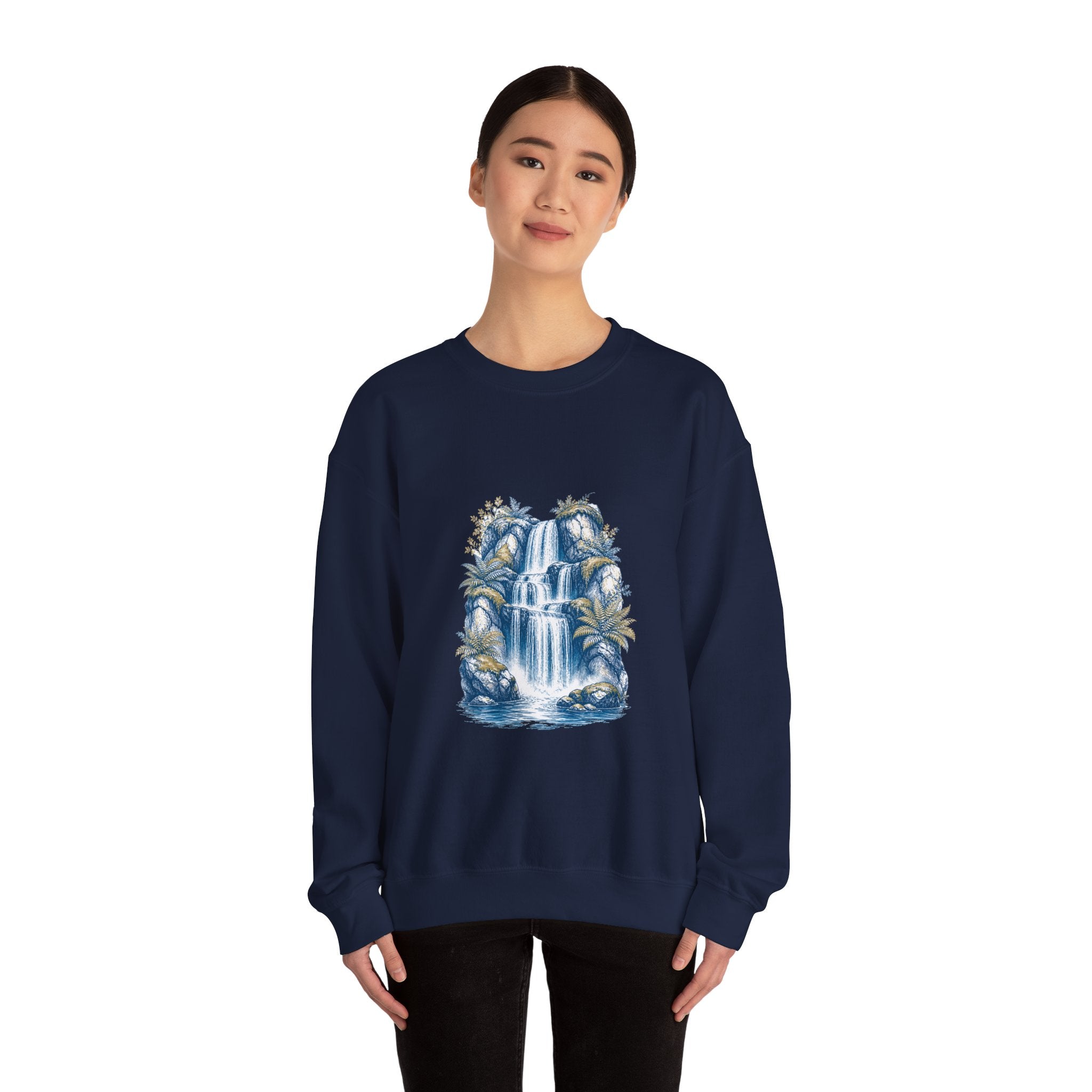 Matching Couple Sweatshirt - Wildfire & Waterfall Matching Couple Premium Fleece Sweatshirt Hand-Drawn Art His Hers Anniversary Gift - Design B