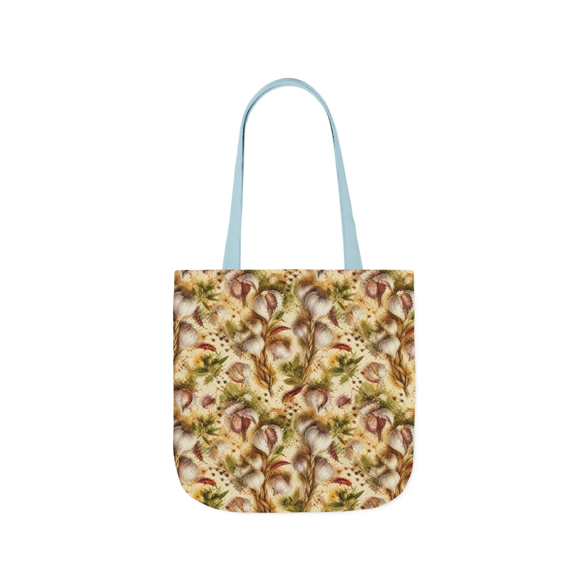 Garlic Bulbs & Cloves Canvas Tote Bag Mediterranean Kitchen Watercolor Splash Design Italian Cottagecore Gift