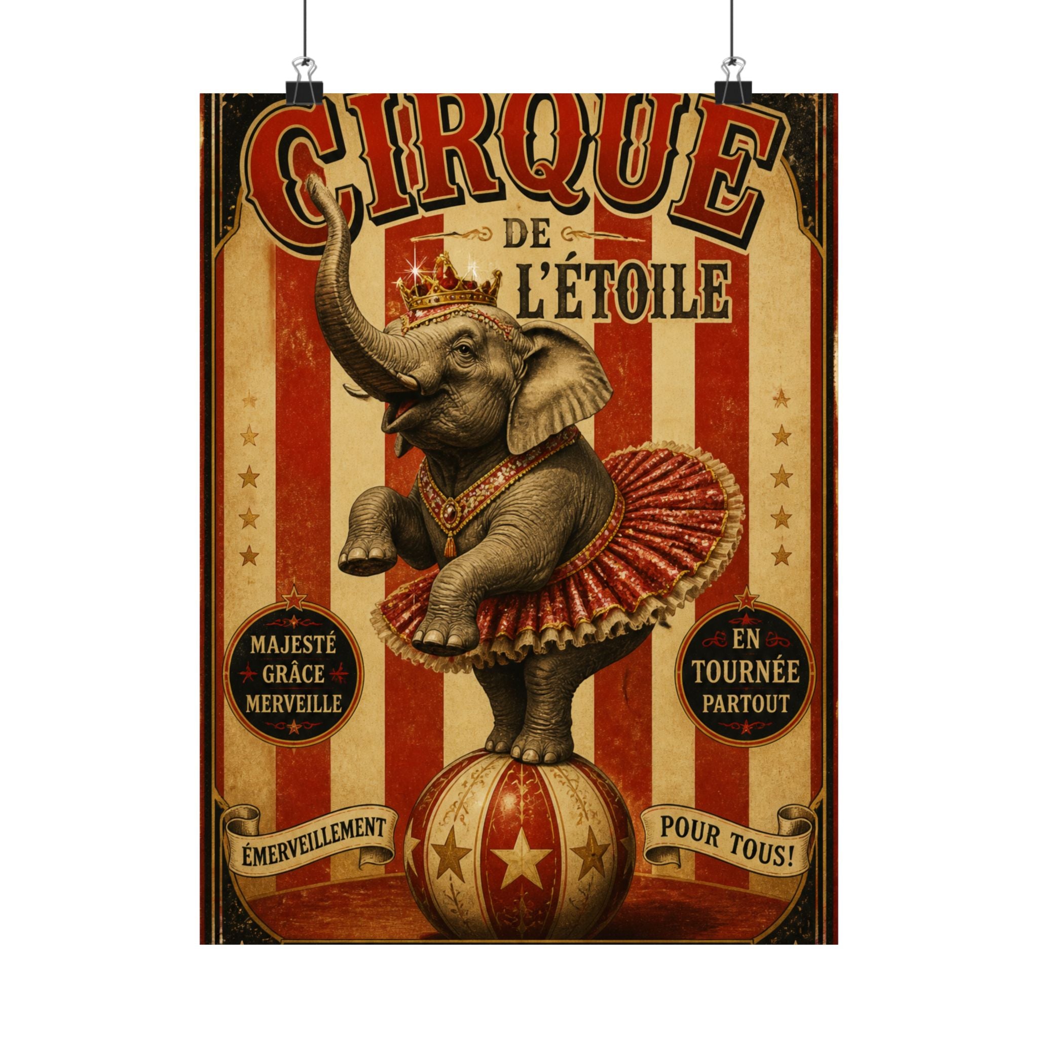 Elephant on Ball Wall Art Poster 18×24 Vintage Circus Kitchen Decor Maximalist Print