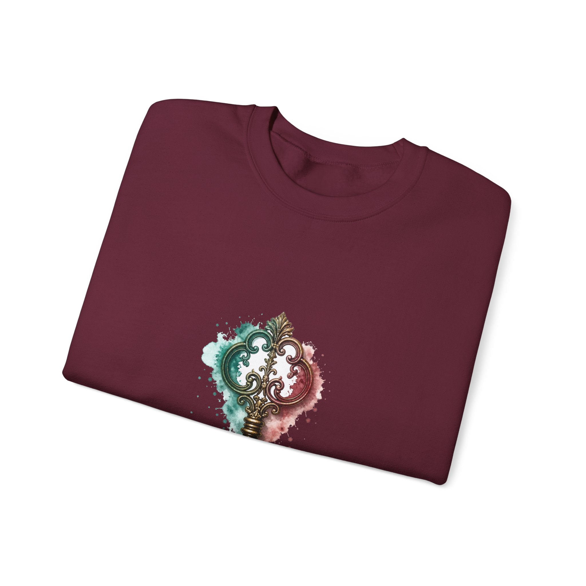 Matching Couple Sweatshirt - Key & Lock Matching Couple Premium Fleece Sweatshirt Watercolor Art His Hers Birthday Gift - Design A