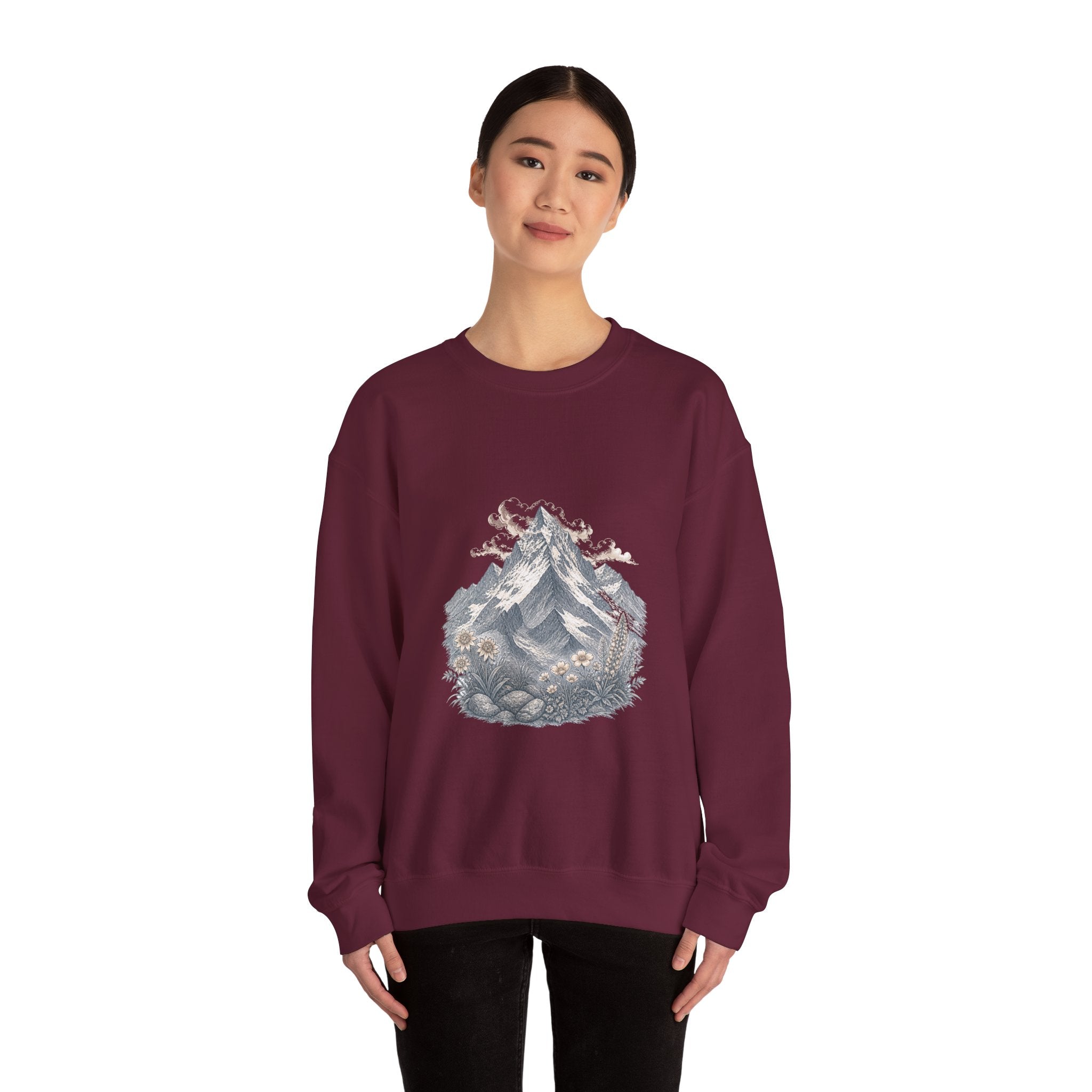 Matching Couple Sweatshirt - Mountain & Ocean Matching Couple Crewneck Sweatshirt Vintage Art His Hers Wedding Gift - Design A
