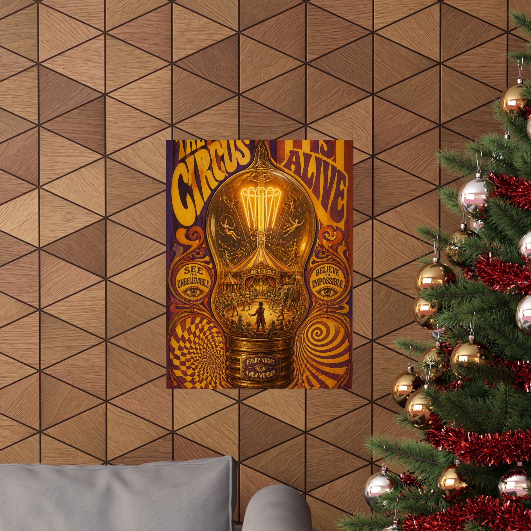 Light Bulb Circus Wall Art Poster 24×36 Psychedelic Dining Room Decor Maximalist Print
