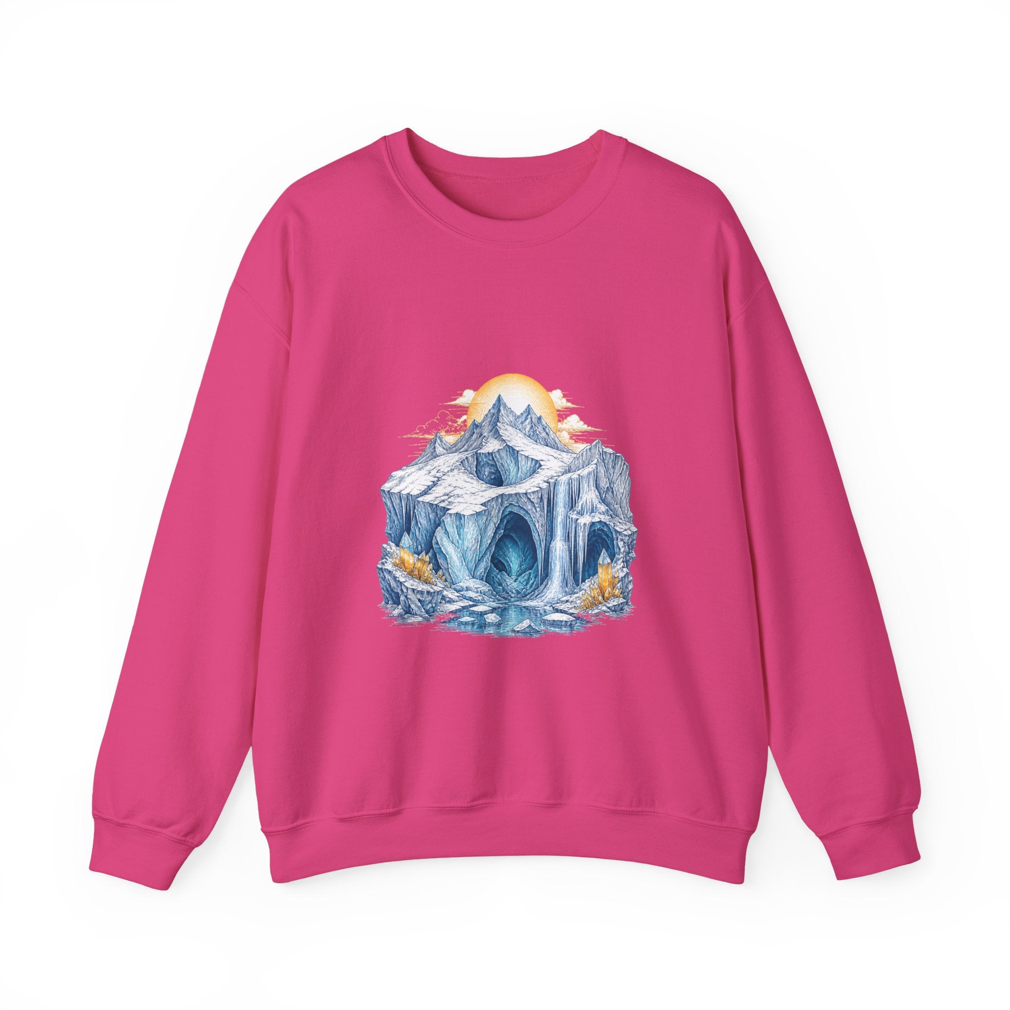 Matching Couple Sweatshirt - Volcano & Glacier Matching Couple Crewneck Sweatshirt Hand-Drawn Art His Hers Best Friend Gift - Design B
