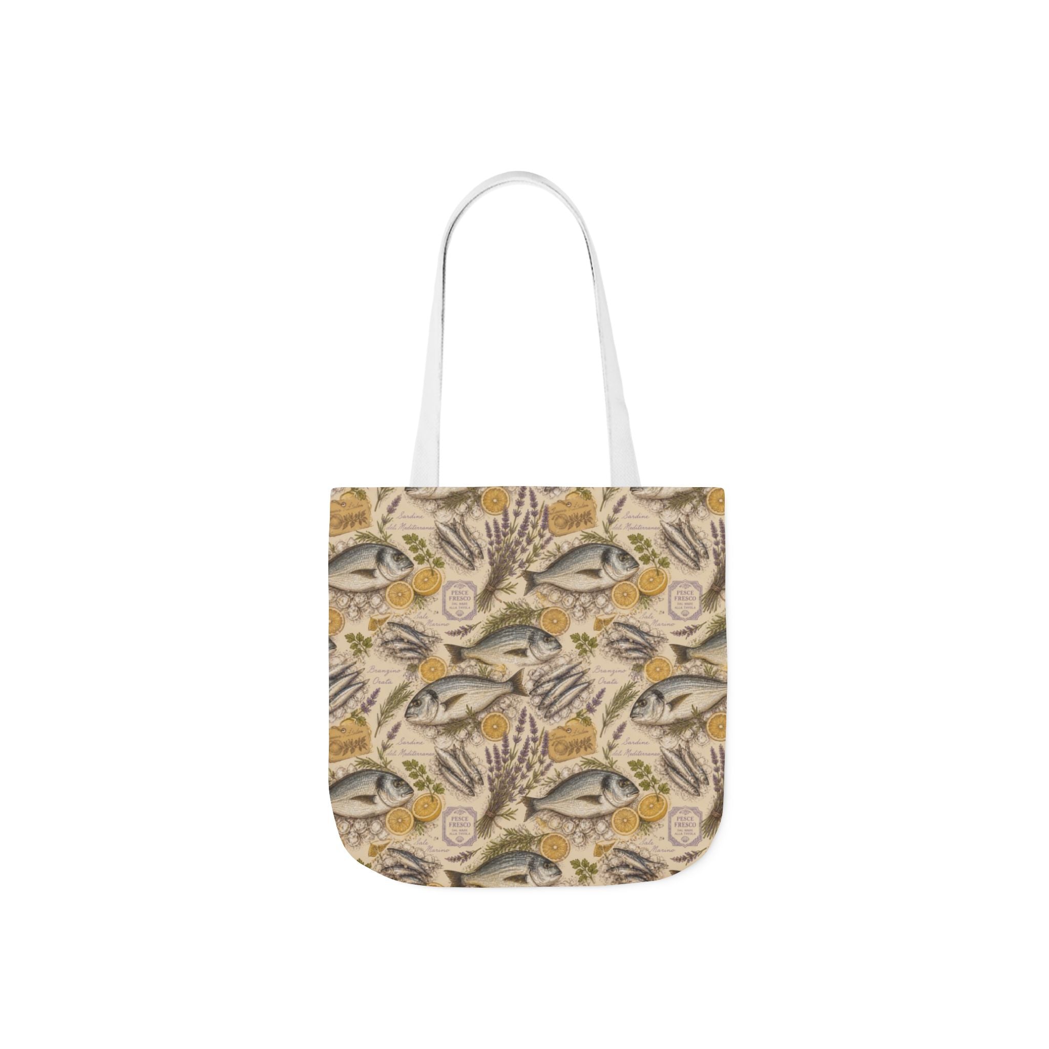 Mediterranean Fish Canvas Tote Bag Mediterranean Kitchen Botanical Design Italian Cottagecore Gift