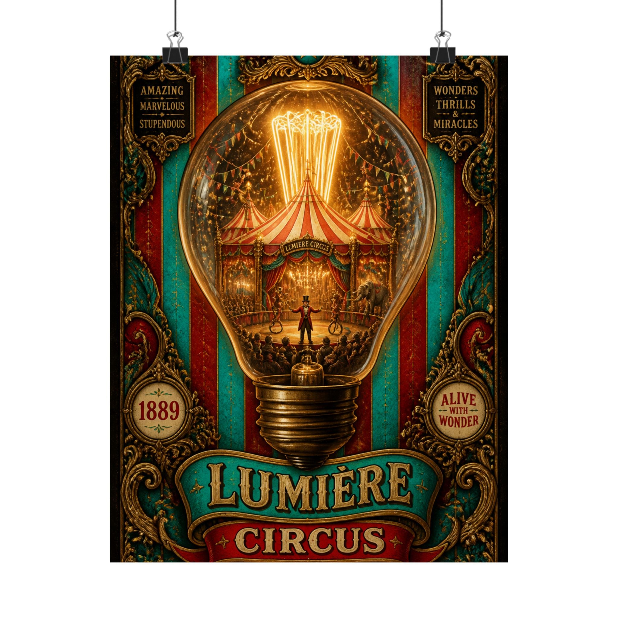 Light Bulb Circus Wall Art Poster 18×24 Baroque Home Office Decor Maximalist Print