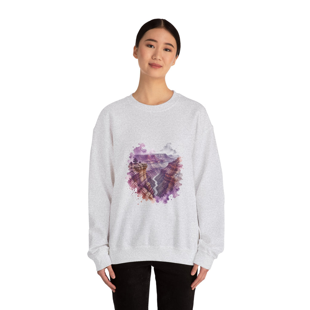 Matching Couple Sweatshirt - Lavender Fields & Canyon Matching Couple Crewneck Sweatshirt Watercolor Art His Hers Engagement Gift - Design B