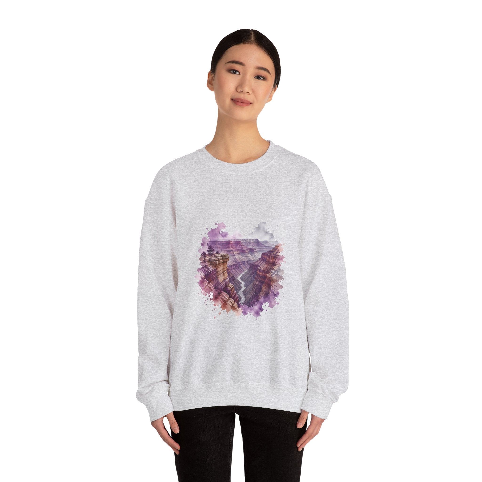 Matching Couple Sweatshirt - Lavender Fields & Canyon Matching Couple Crewneck Sweatshirt Watercolor Art His Hers Engagement Gift - Design B