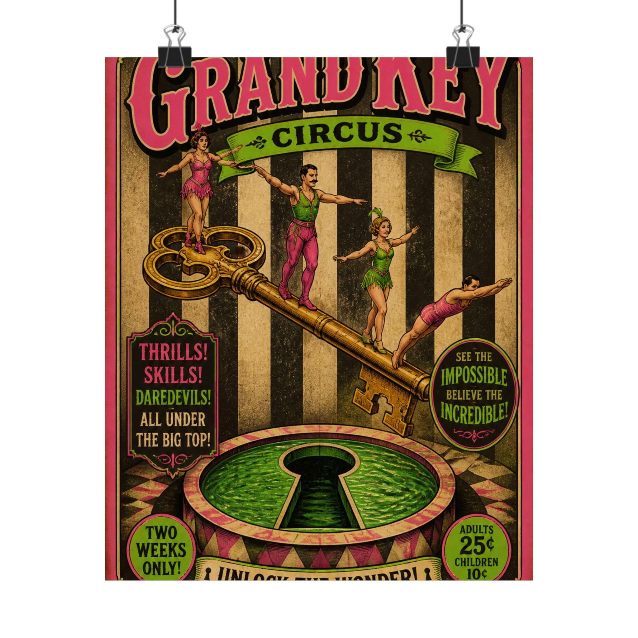 Giant Key Performance Wall Art Poster 18×24 Vintage Circus Kitchen Decor Maximalist Print