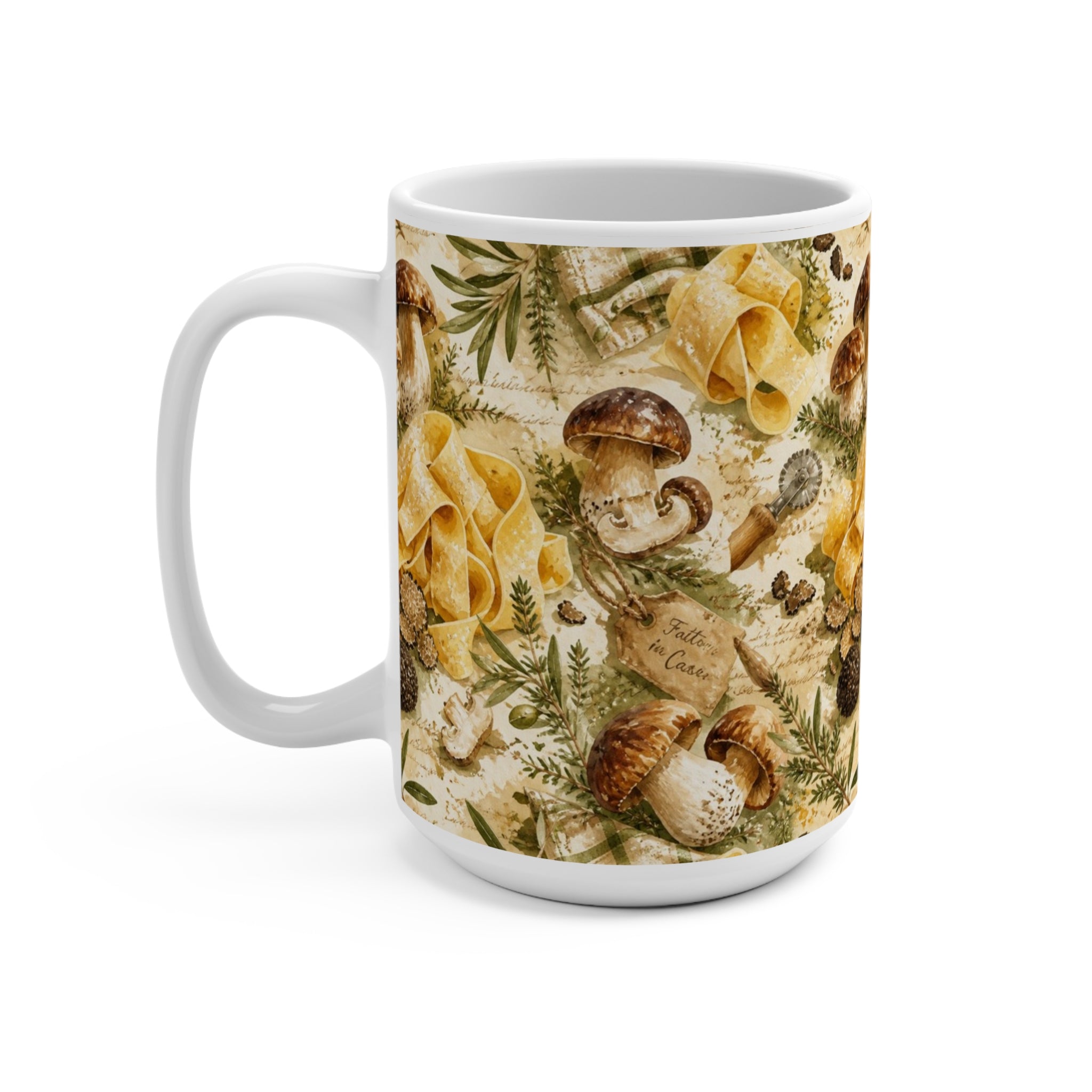 Pappardelle Ribbons 15oz Ceramic Mug Mediterranean Kitchen Watercolor Splash Design Italian Cottagecore Gift