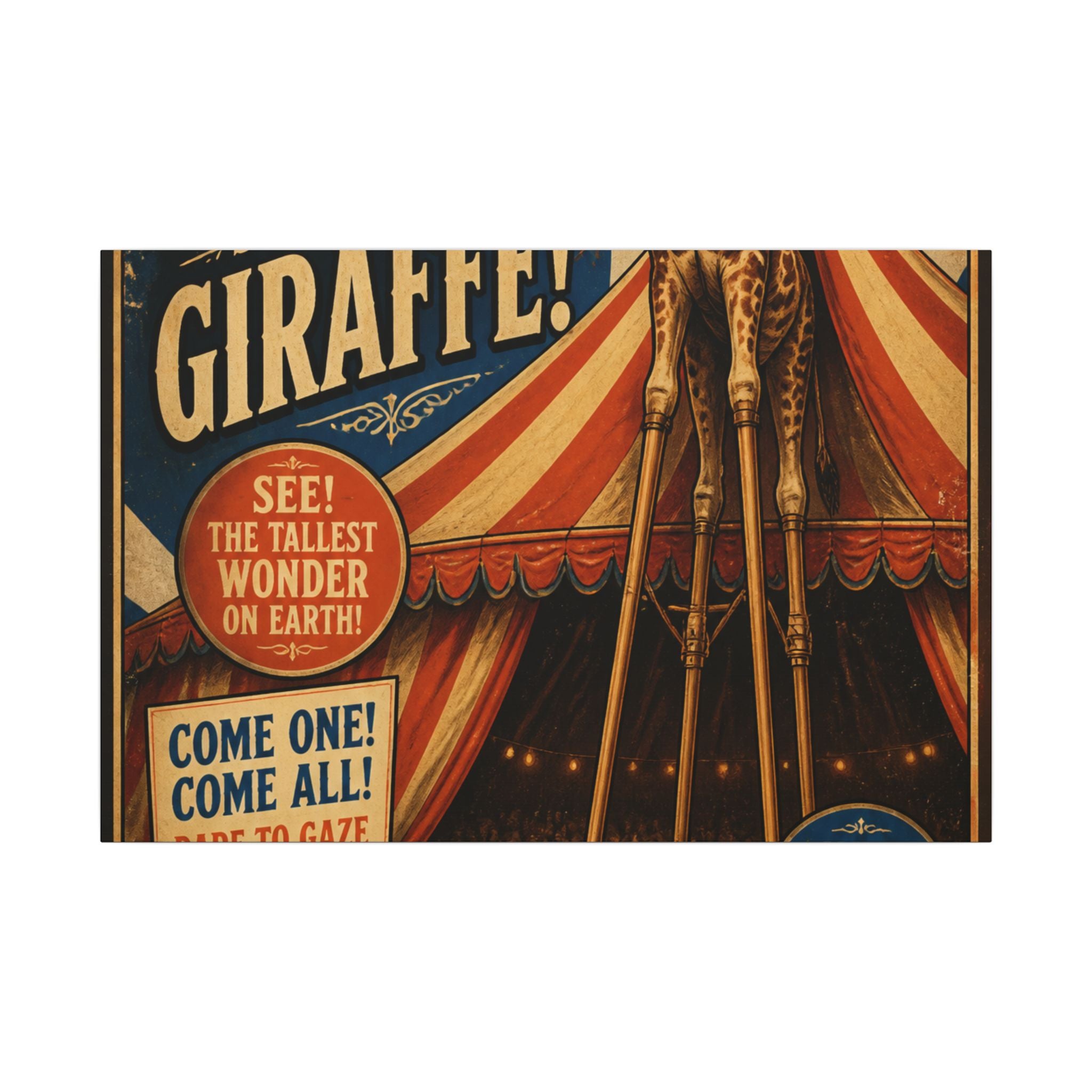 Giraffe on Stilts Wall Art Canvas 24×36 Vintage Circus Bedroom Decor Maximalist Print