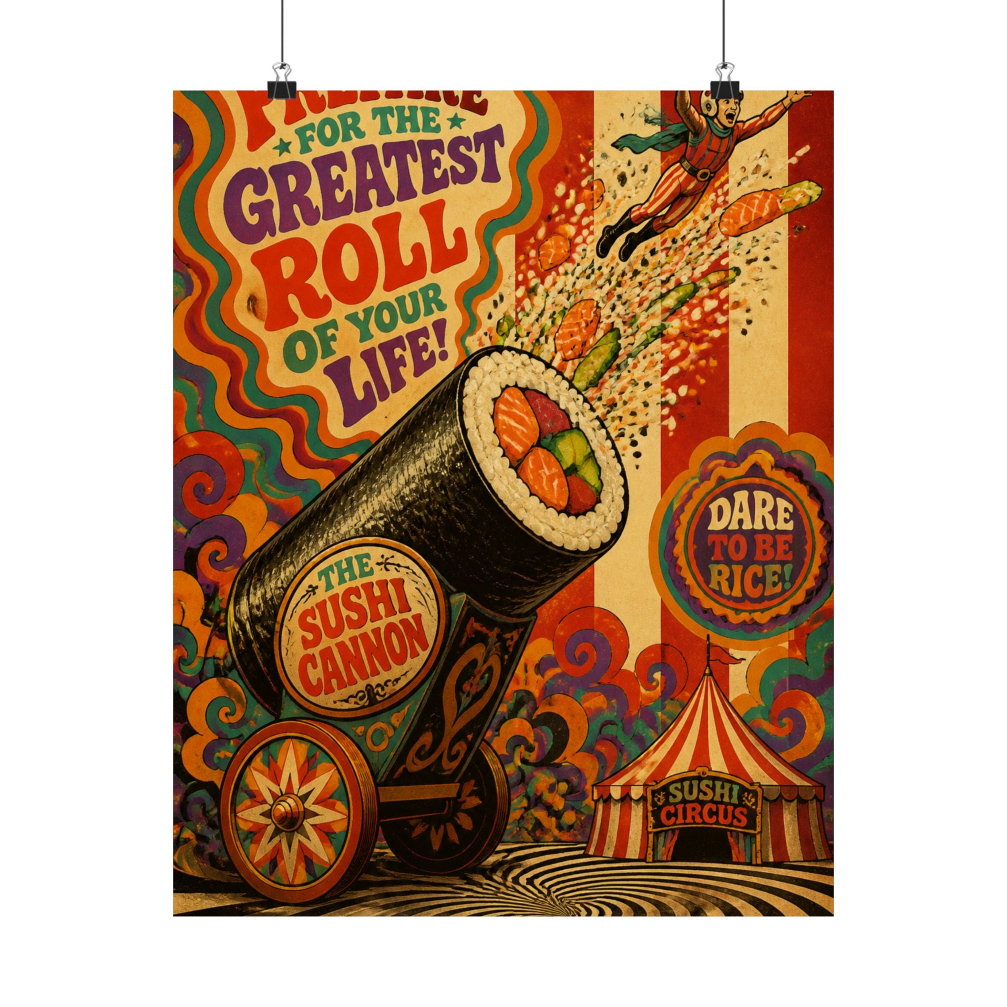 Sushi Roll Cannon Wall Art Poster 24×36 Psychedelic Dining Room Decor Maximalist Print