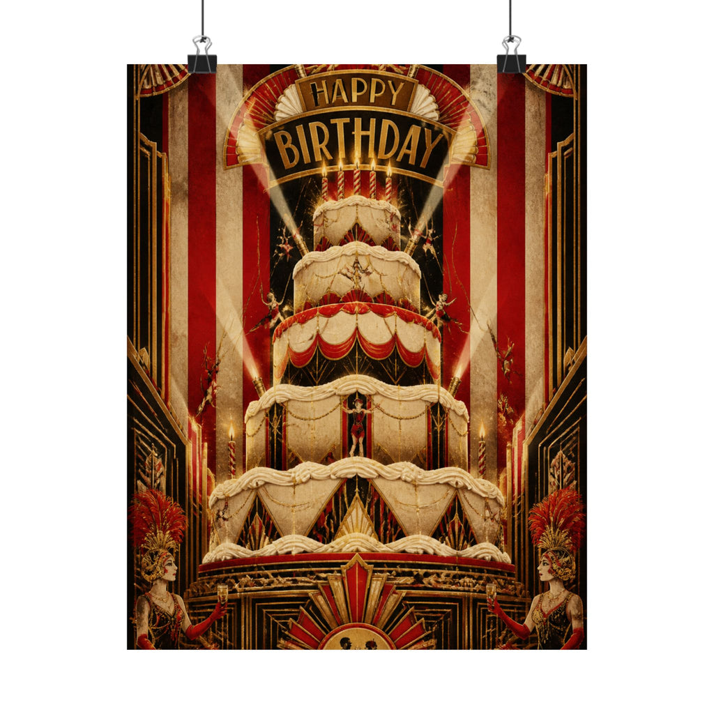 Birthday Cake Trapeze Wall Art Poster 18×24 Art Deco Entryway Decor Maximalist Print