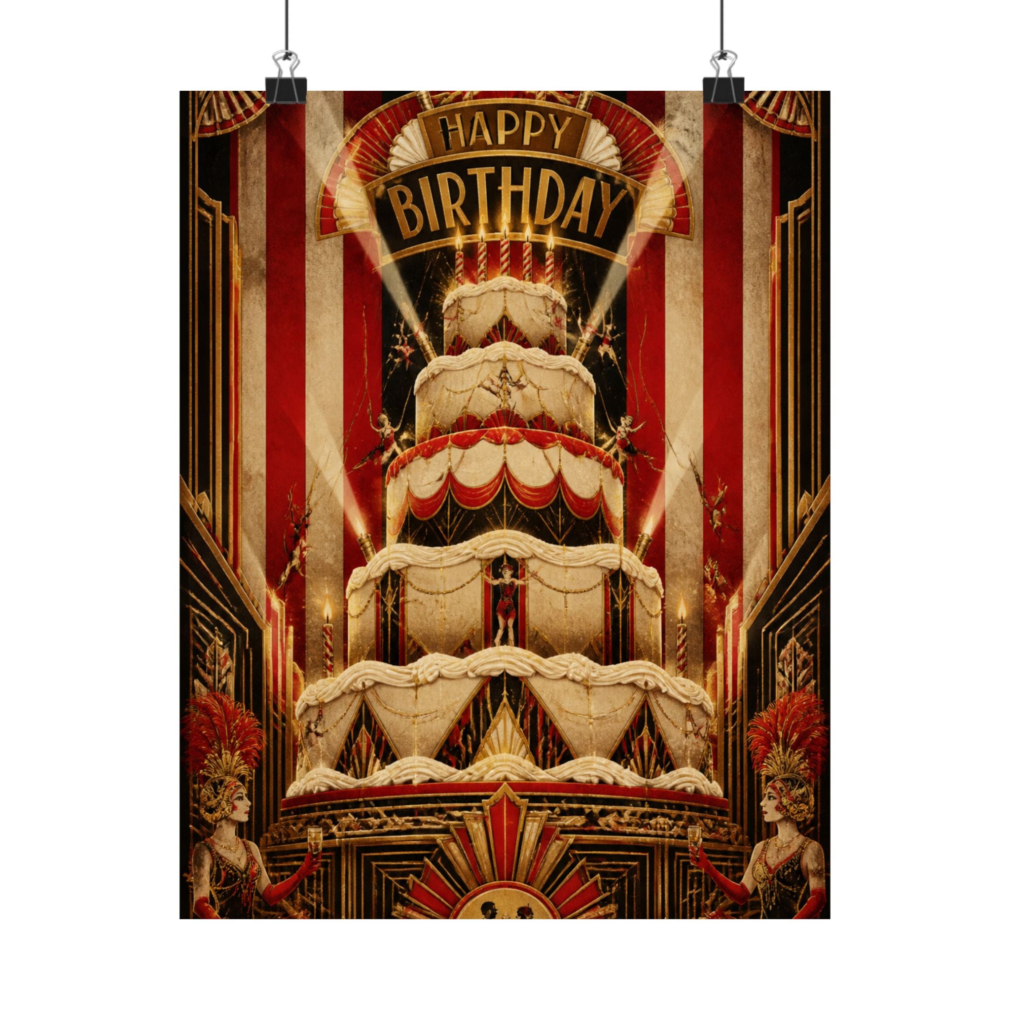 Birthday Cake Trapeze Wall Art Poster 18×24 Art Deco Entryway Decor Maximalist Print