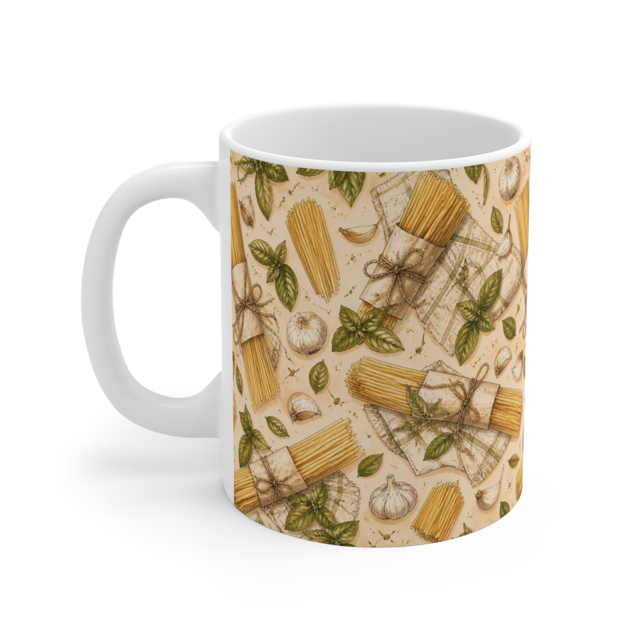 Spaghetti Bundle 11oz Ceramic Mug Mediterranean Kitchen Watercolor Design Italian Cottagecore Gift