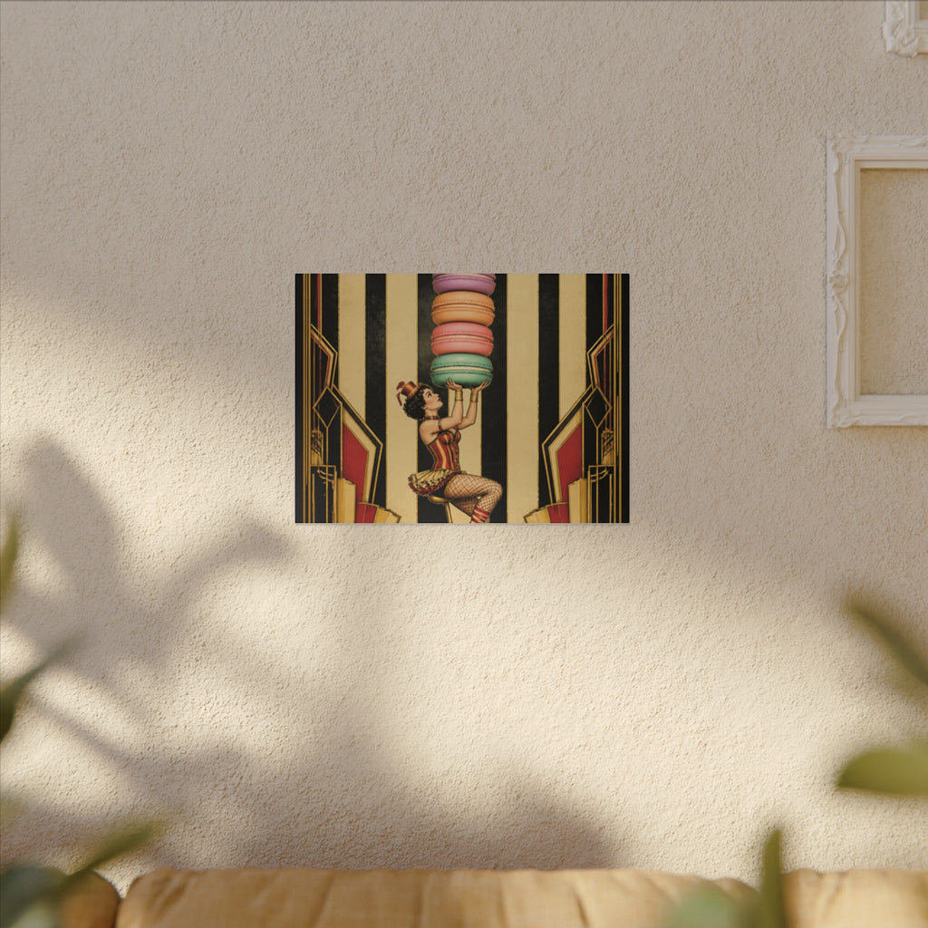 Macaron Balancing Tower Wall Art Canvas 24×36 Art Deco Bar Area Decor Maximalist Print