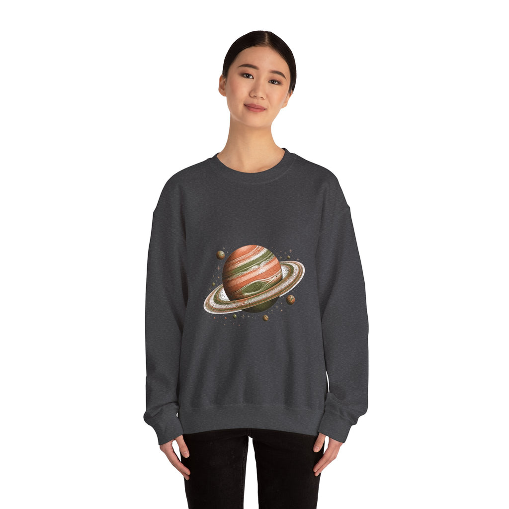 Matching Couple Sweatshirt - Astronaut & Planet Matching Couple Comfort Colors Crew Hand-Drawn Art His Hers Anniversary Gift - Design B