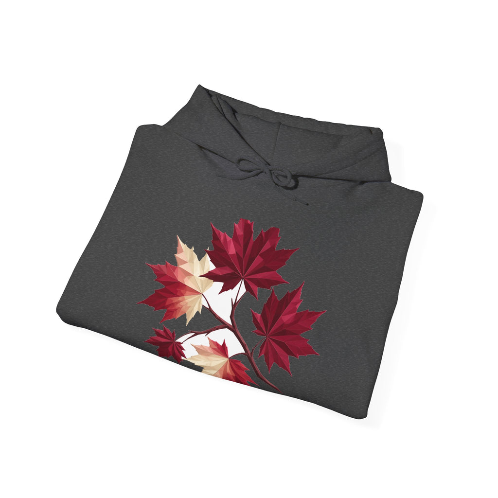 Matching Couple Sweatshirt - Cherry Blossom & Maple Leaf Matching Couple Hooded Sweatshirt Geometric Art His Hers Couple Gift - Design B