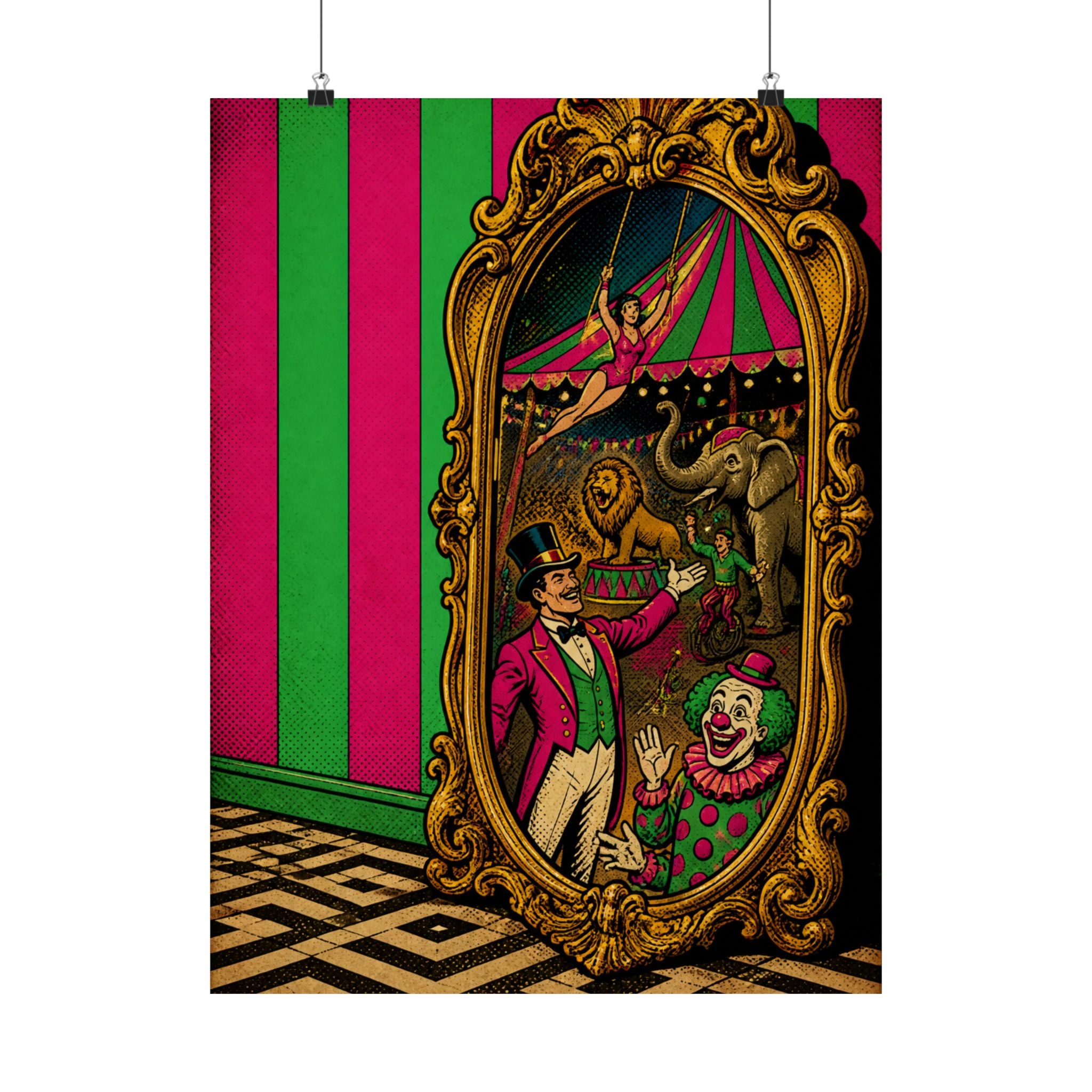 Vintage Mirror Circus Wall Art Poster 18×24 Pop Art Living Room Decor Maximalist Print