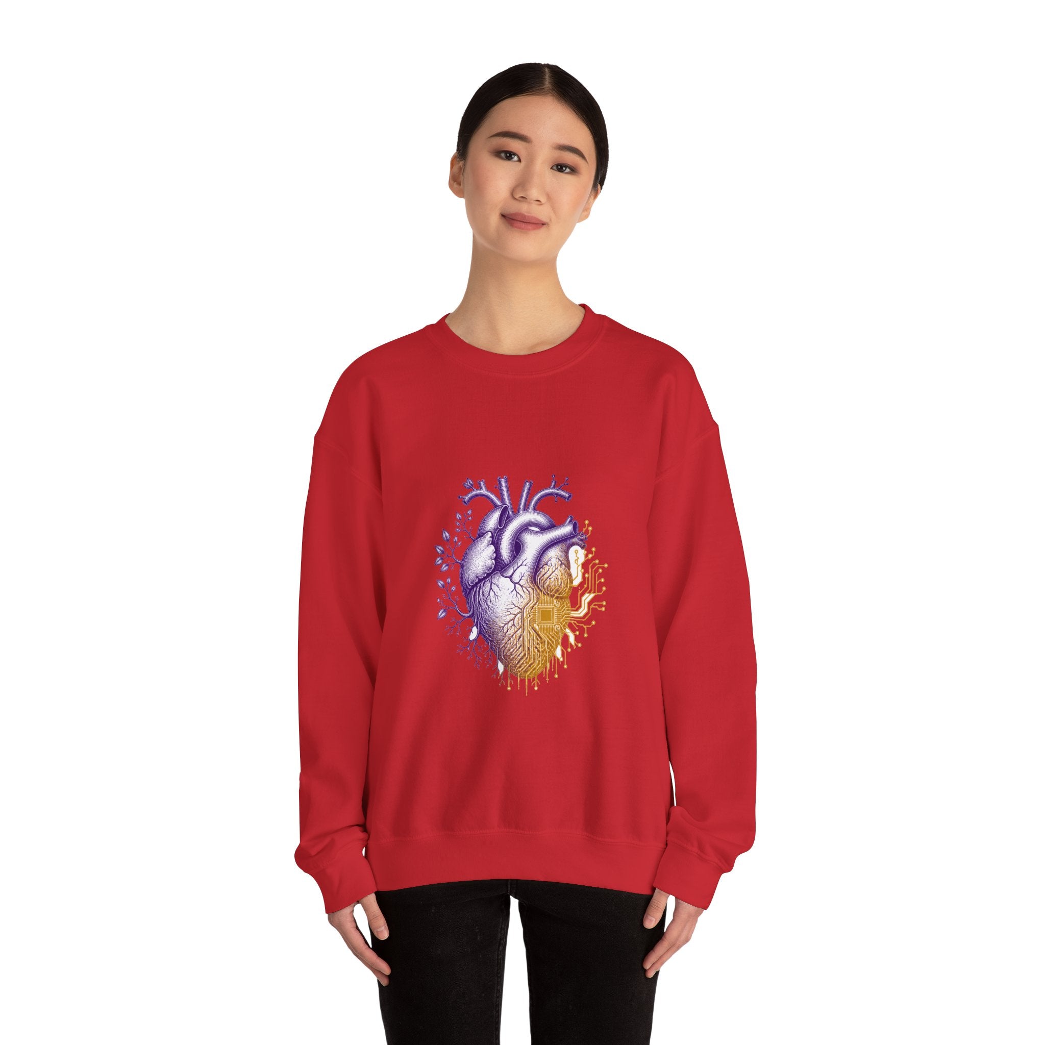 Matching Couple Sweatshirt - Robot & Heart Matching Couple Crewneck Sweatshirt Vintage Art His Hers Wedding Gift - Design B
