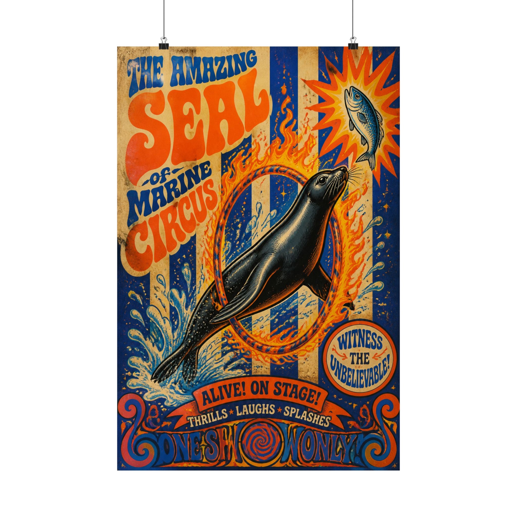 Seal Fire Hoop Wall Art Poster 24×36 Psychedelic Dining Room Decor Maximalist Print