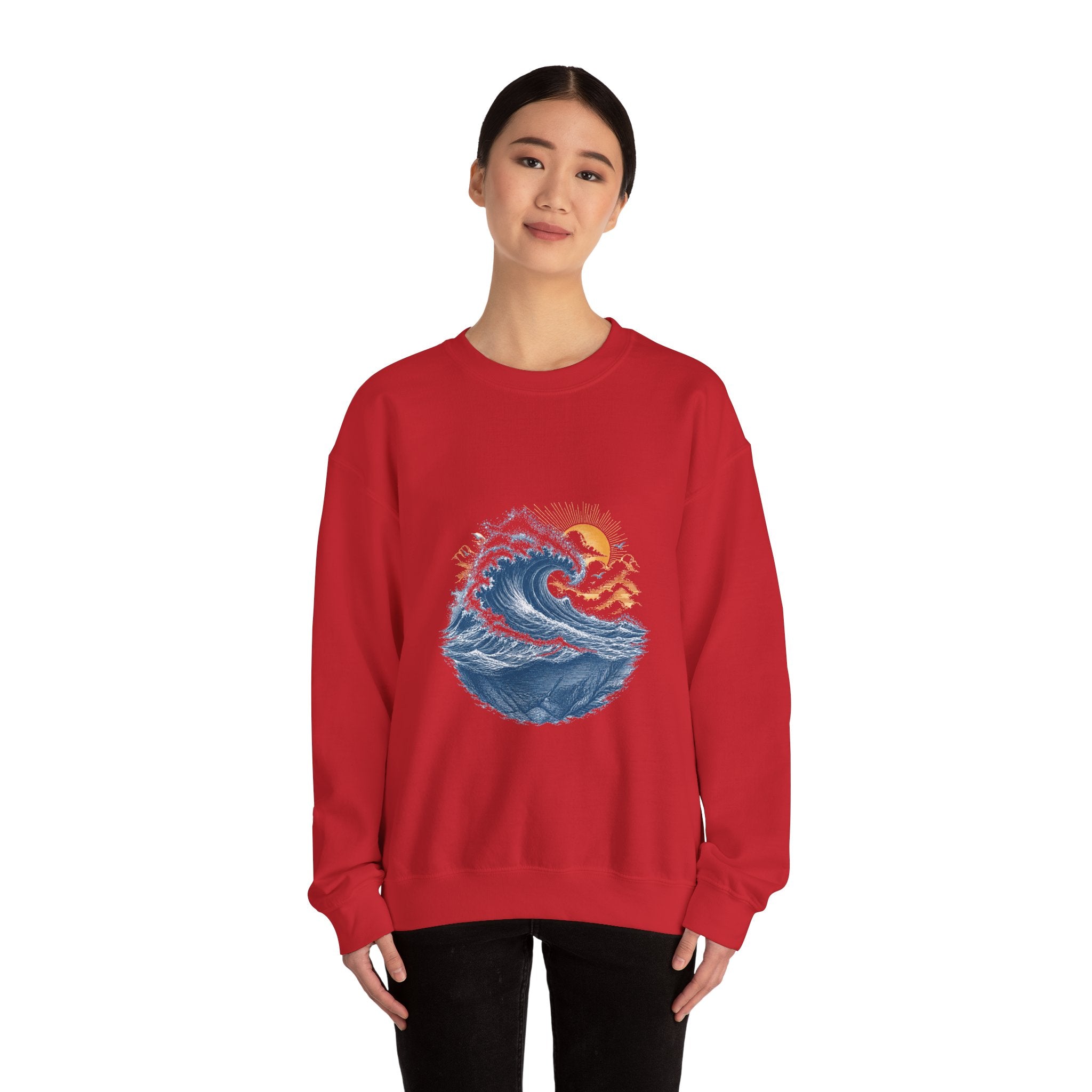 Matching Couple Sweatshirt - Mountain & Ocean Matching Couple Premium Fleece Sweatshirt Vintage Art His Hers Honeymoon Gift - Design B
