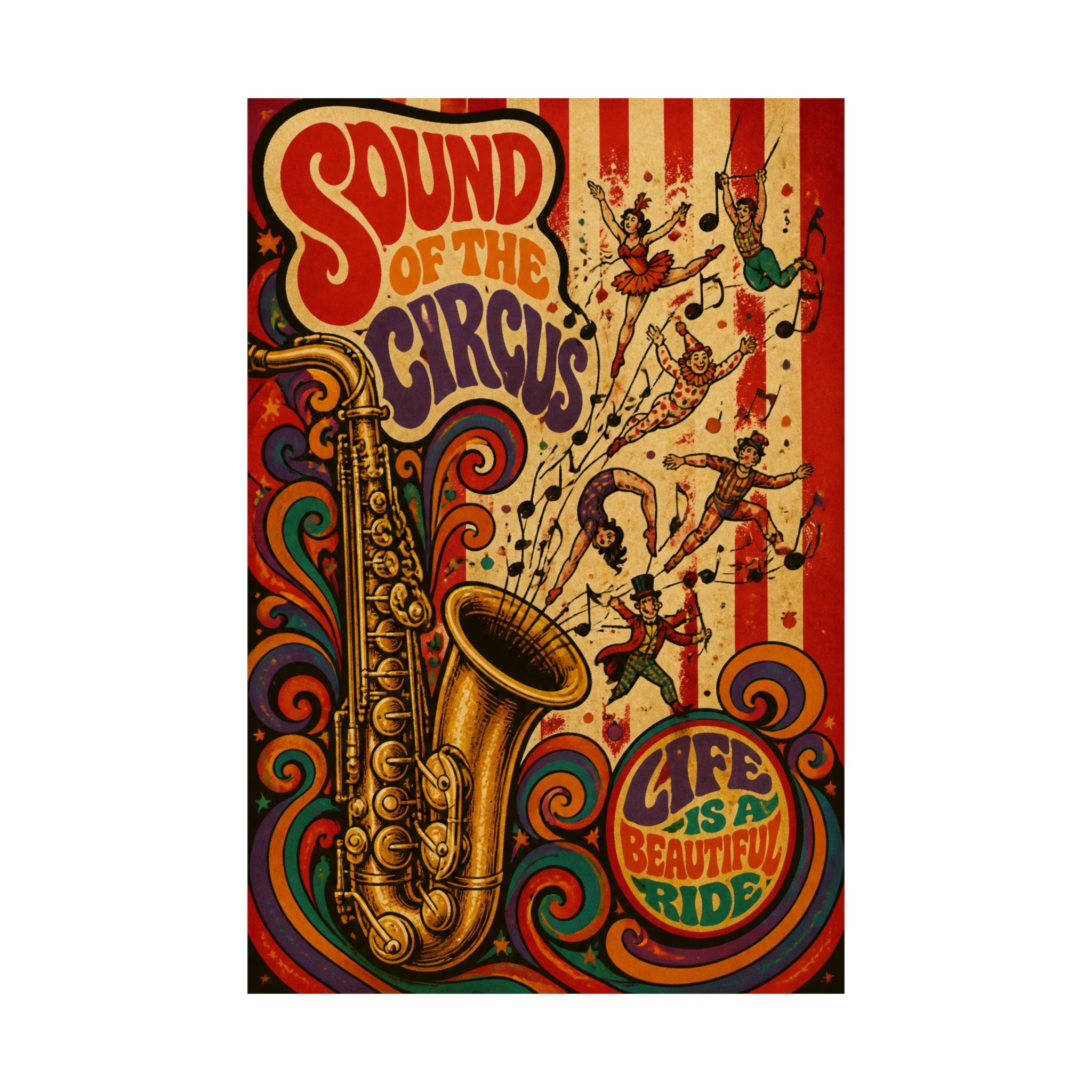 Saxophone Music Circus Wall Art Poster 18×24 Psychedelic Cafe Decor Maximalist Print