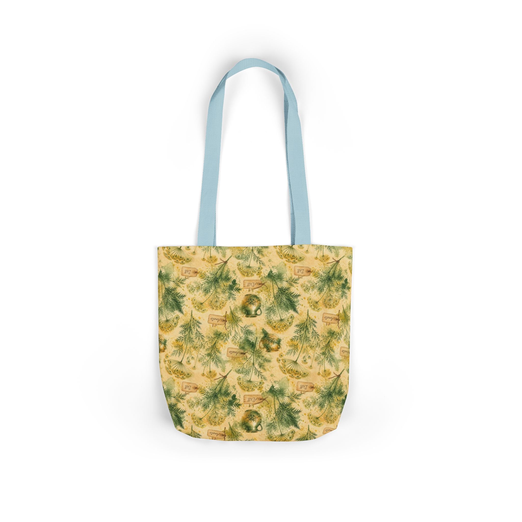 Dill Fronds Canvas Tote Bag Mediterranean Kitchen Watercolor Splash Design Italian Cottagecore Gift