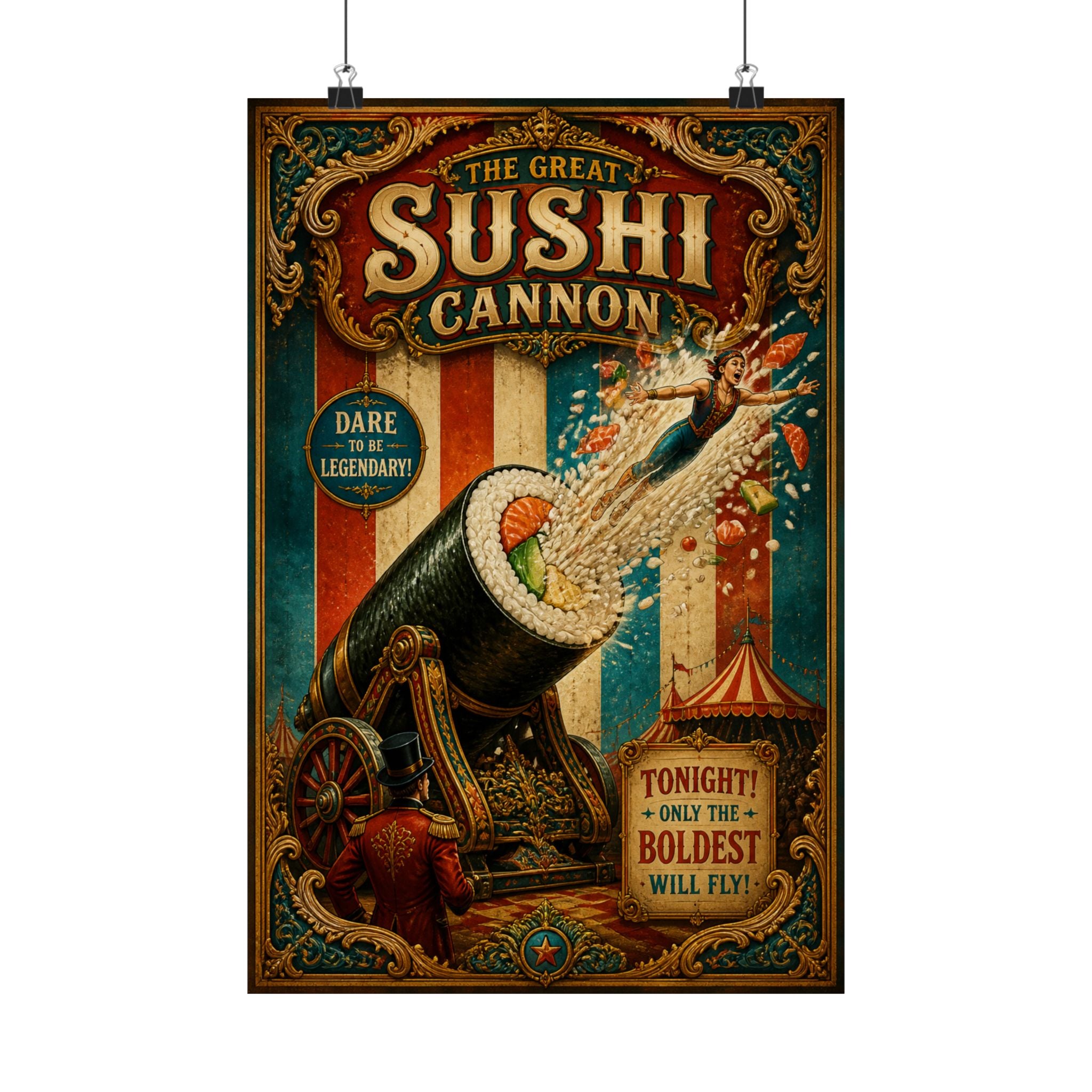Sushi Roll Cannon Wall Art Poster 24×36 Baroque Studio Decor Maximalist Print