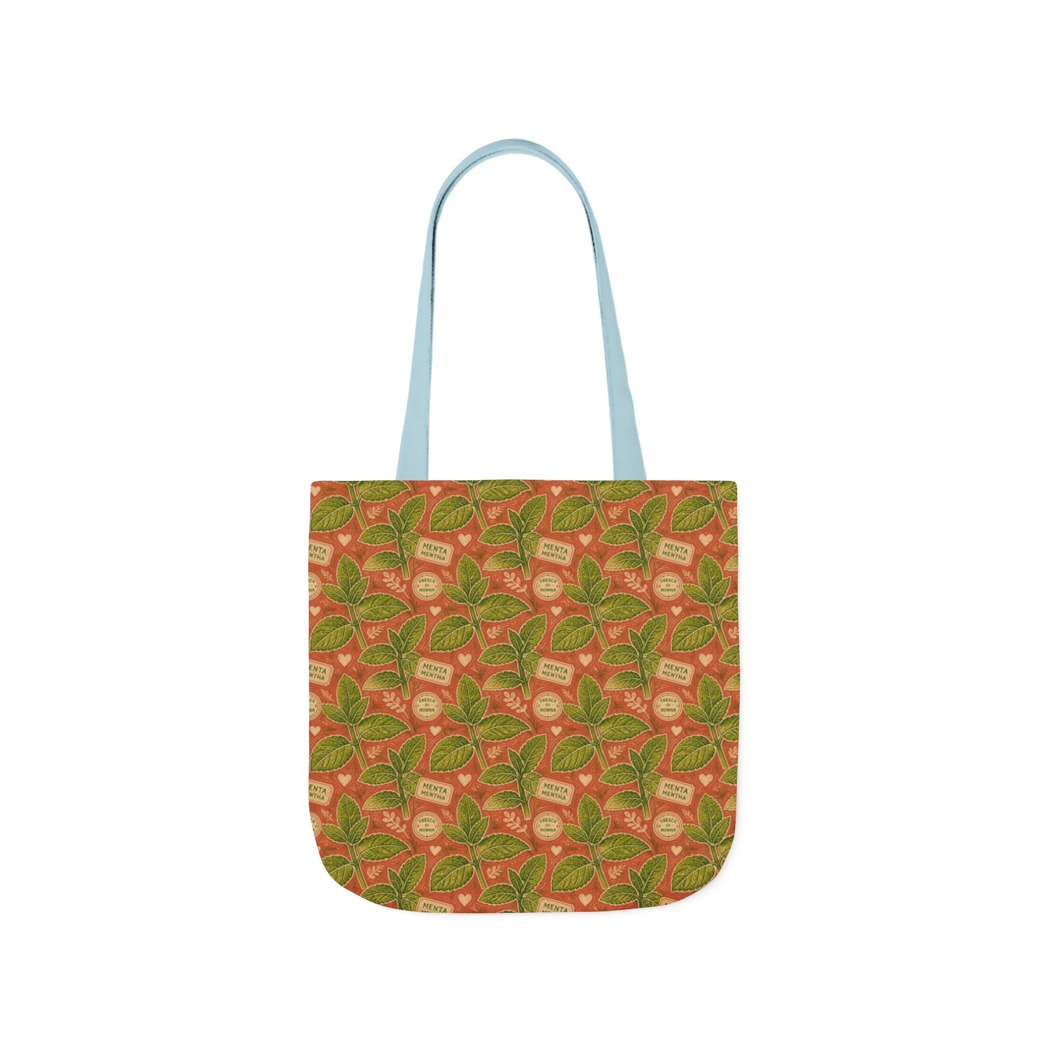Fresh Mint Leaves Canvas Tote Bag Mediterranean Kitchen Linocut Design Italian Cottagecore Gift