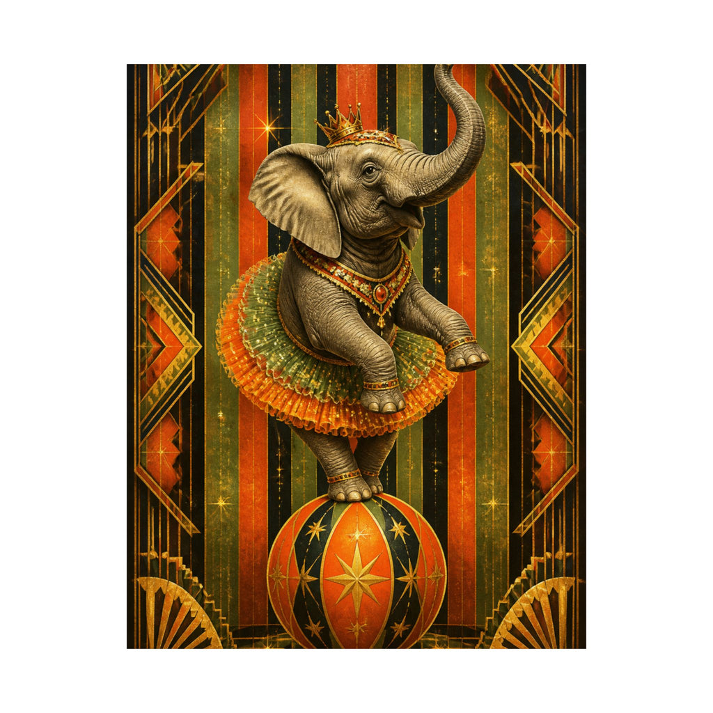 Elephant on Ball Wall Art Poster 24×36 Art Deco Bar Area Decor Maximalist Print