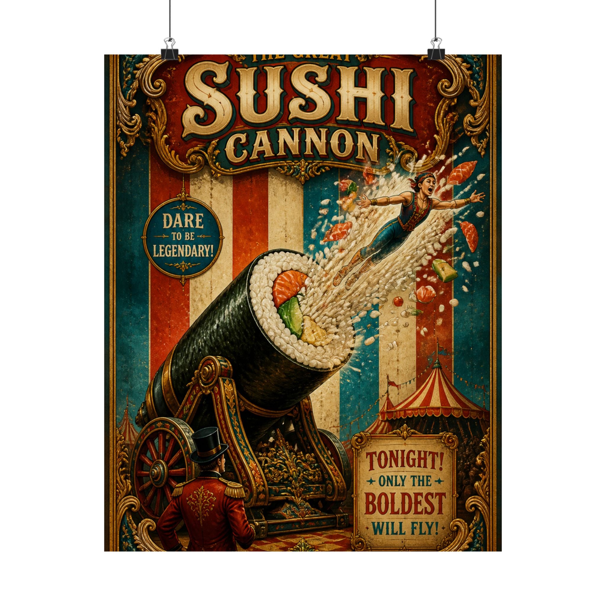 Sushi Roll Cannon Wall Art Poster 24×36 Baroque Studio Decor Maximalist Print