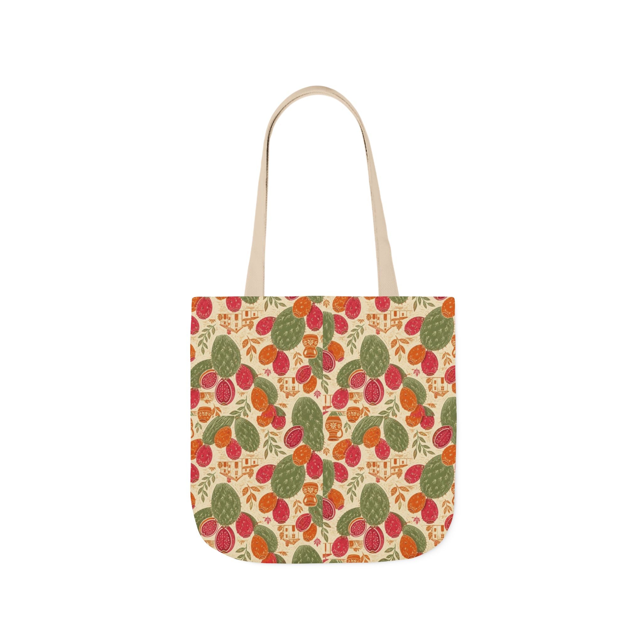 Prickly Pear Cactus Fruit Canvas Tote Bag Mediterranean Kitchen Linocut Design Italian Cottagecore Gift