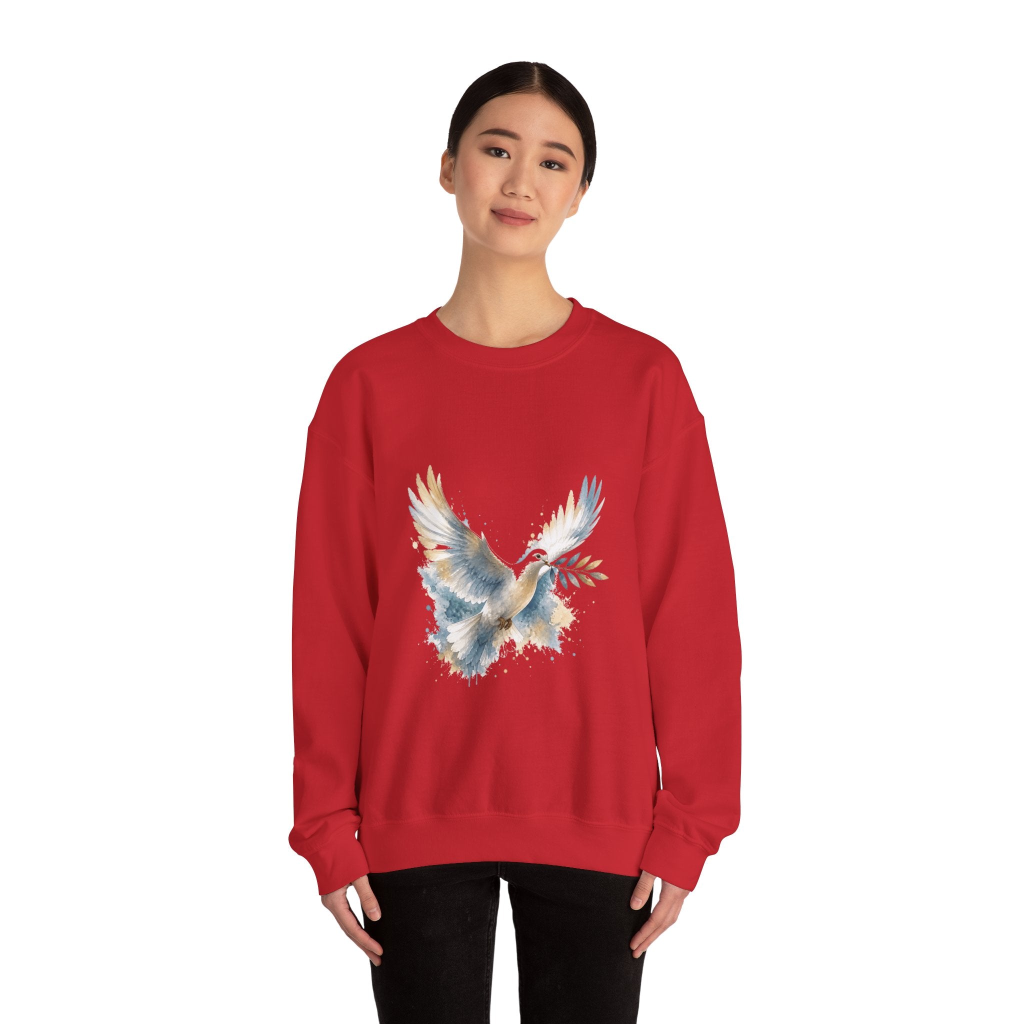 Matching Couple Sweatshirt - Wolf & Dove Matching Couple Premium Fleece Sweatshirt Watercolor Art His Hers Birthday Gift - Design B