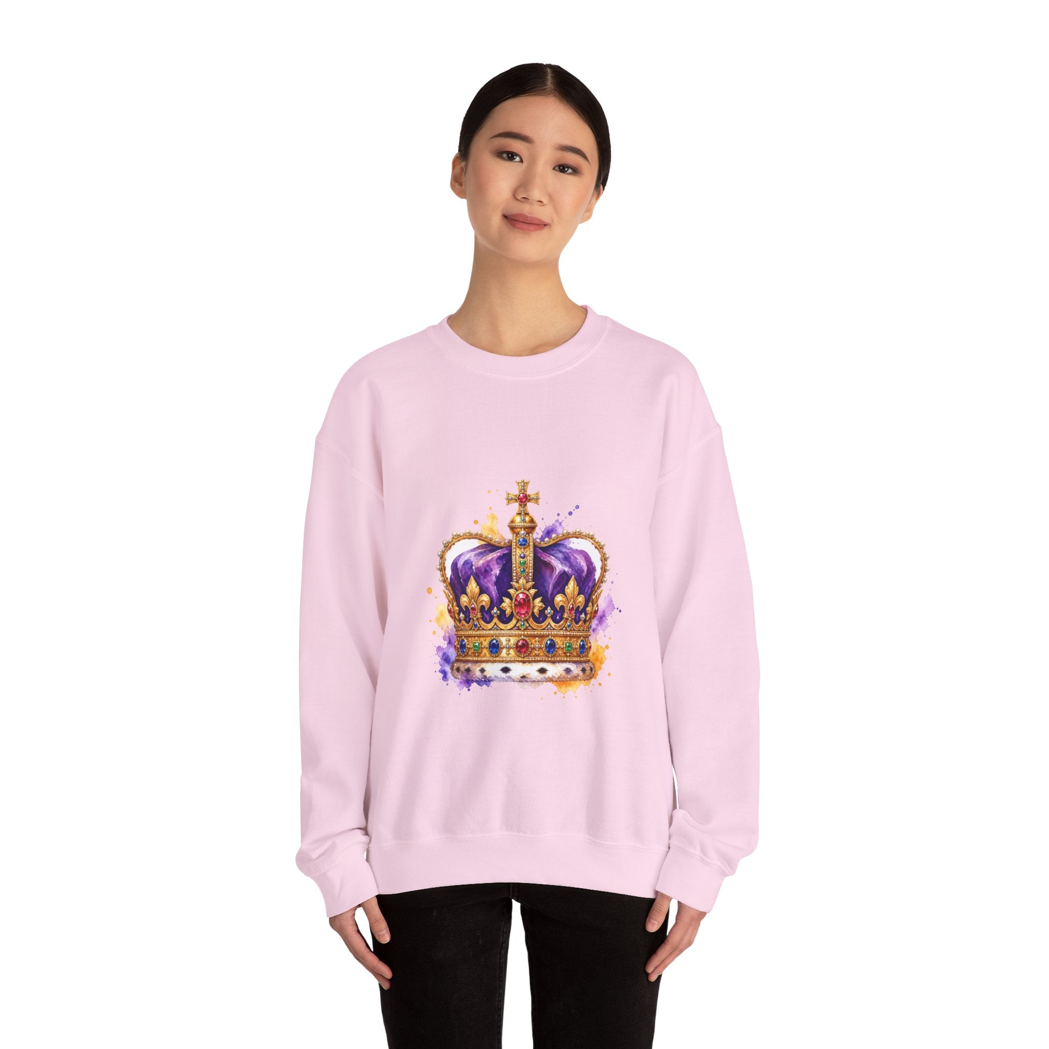 Matching Couple Sweatshirt - Crown & Shield Matching Couple Premium Fleece Sweatshirt Watercolor Art His Hers Birthday Gift - Design A