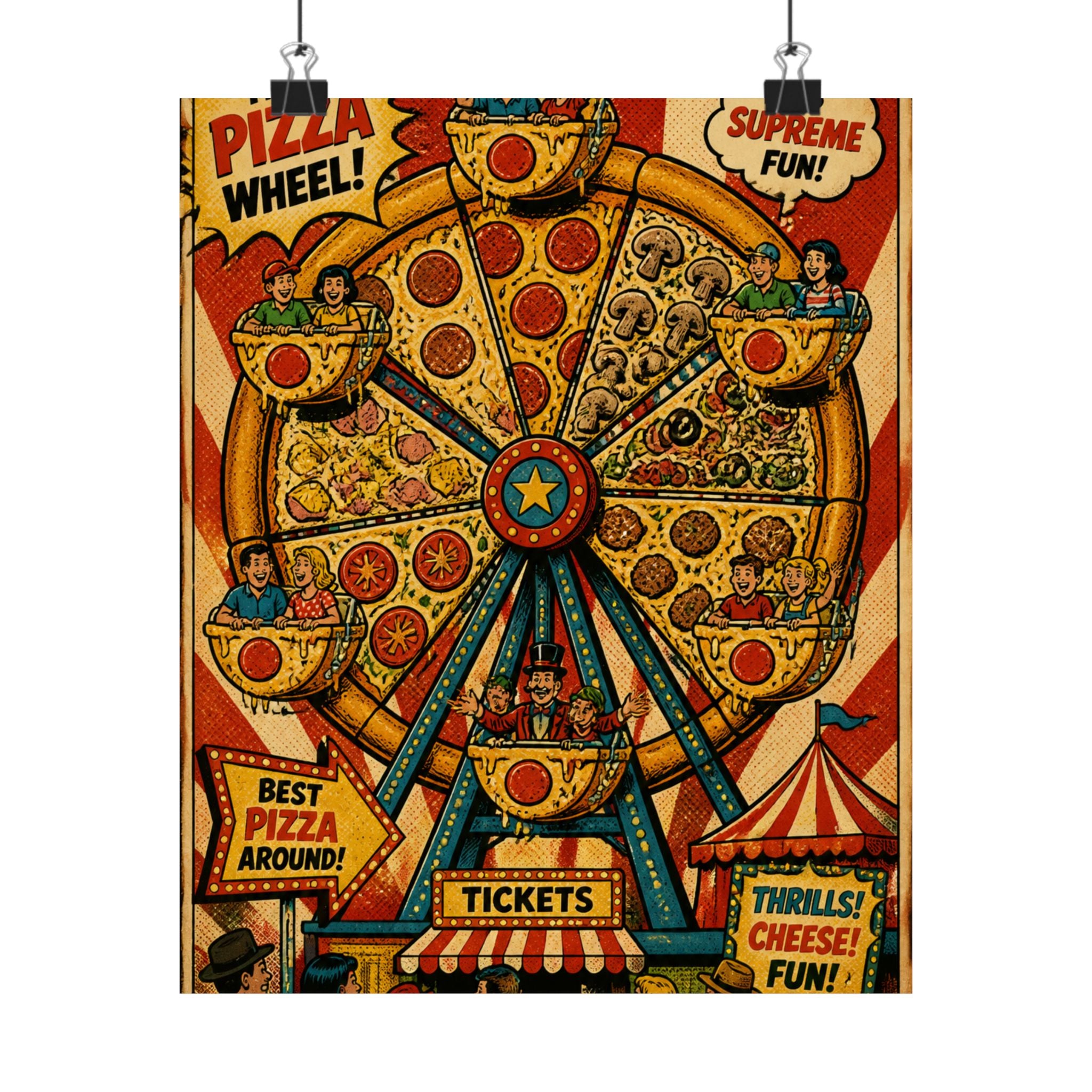 Pizza Ferris Wheel Wall Art Poster 18×24 Pop Art Living Room Decor Maximalist Print