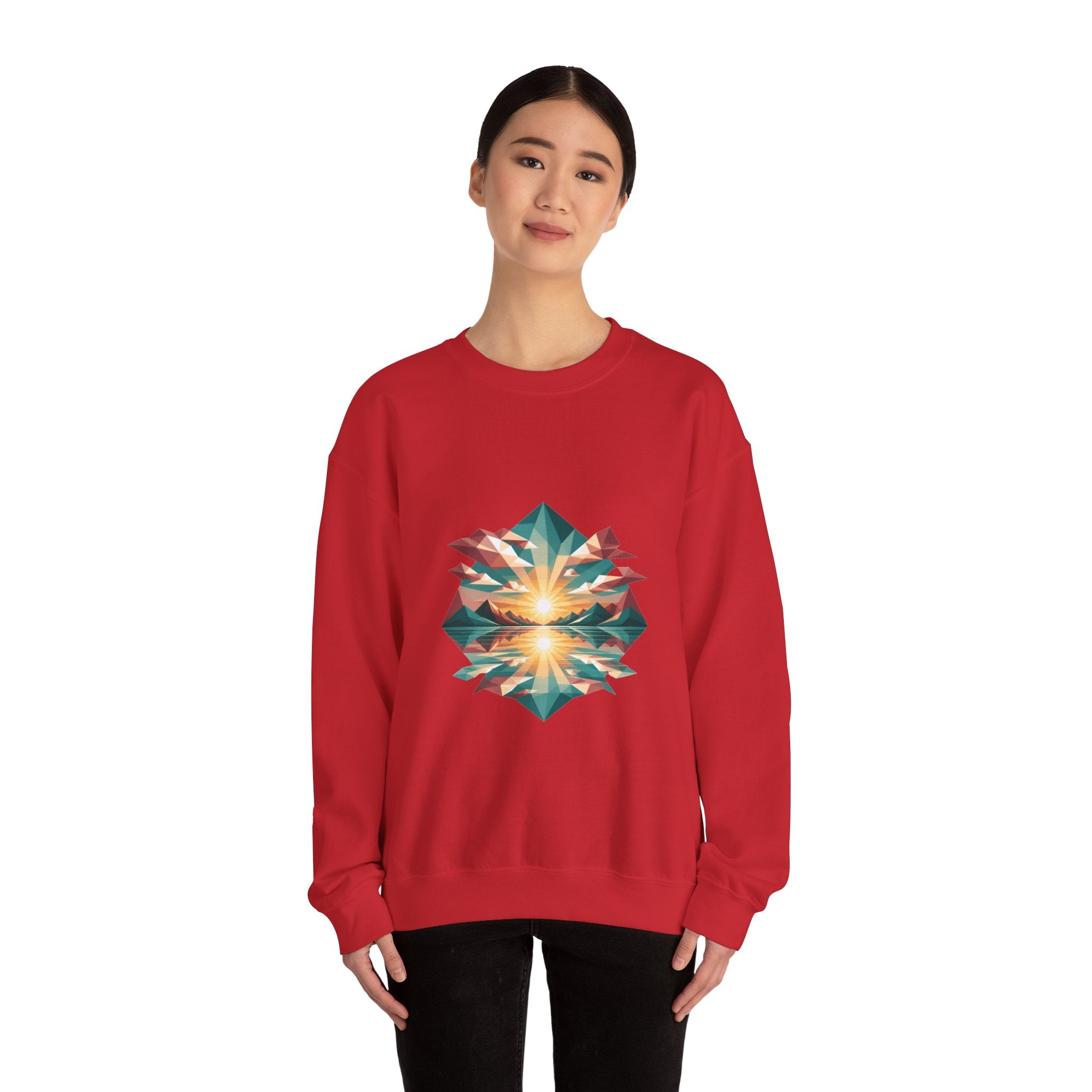 Matching Couple Sweatshirt - Sunrise & Sunset Matching Couple Premium Fleece Sweatshirt Geometric Art His Hers Love Gift - Design A