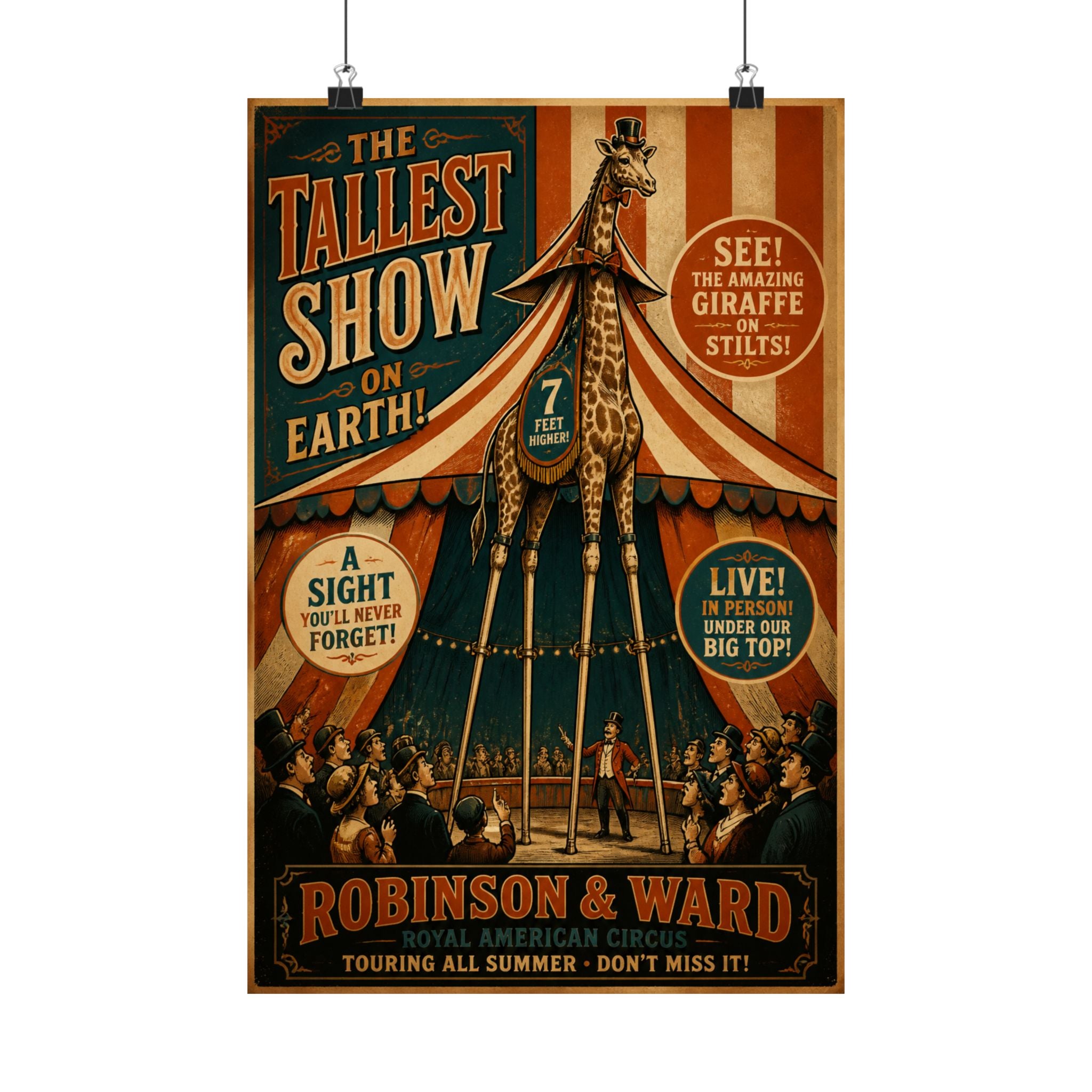 Giraffe on Stilts Wall Art Poster 18×24 Vintage Circus Kitchen Decor Maximalist Print