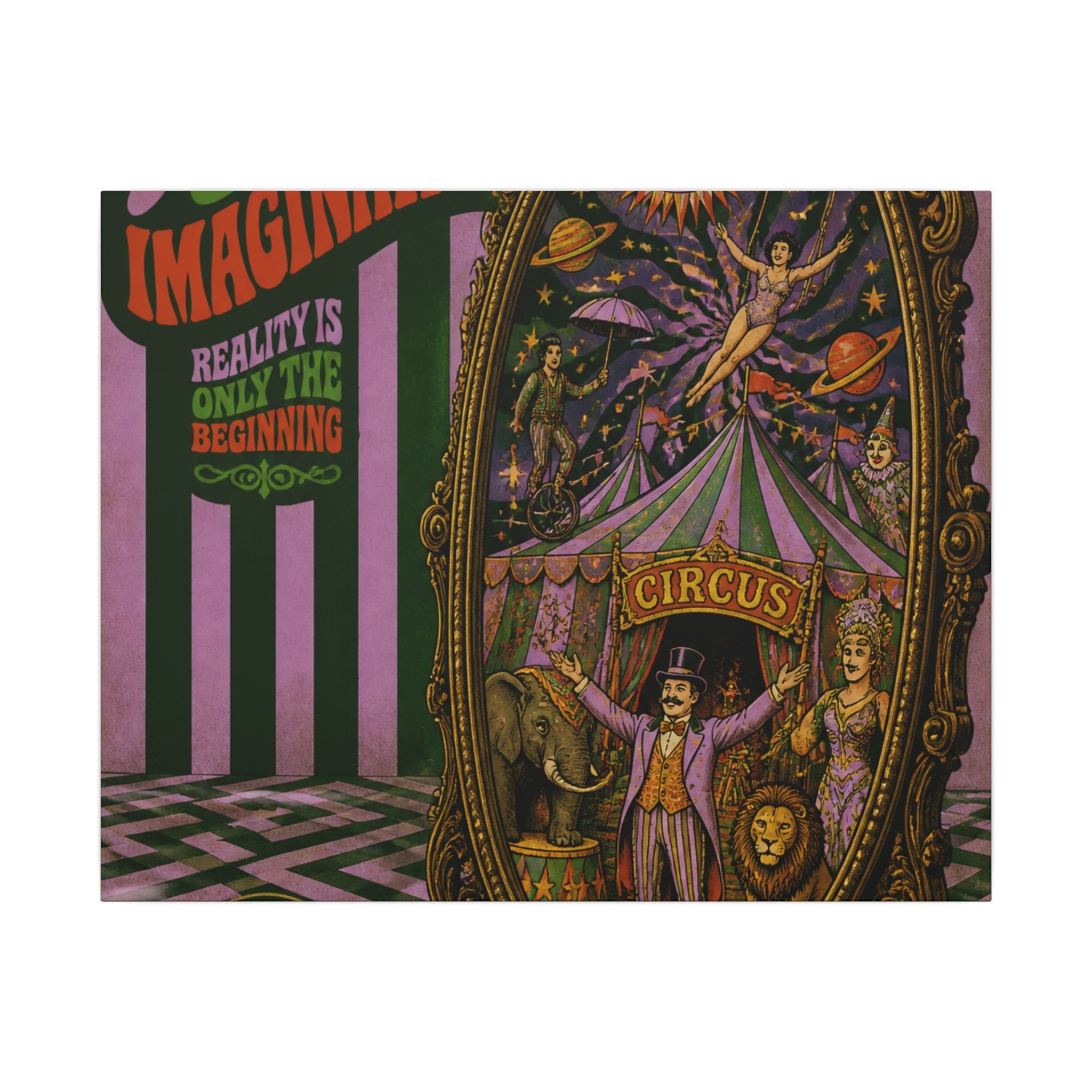 Vintage Mirror Circus Wall Art Canvas 24×36 Psychedelic Dining Room Decor Maximalist Print