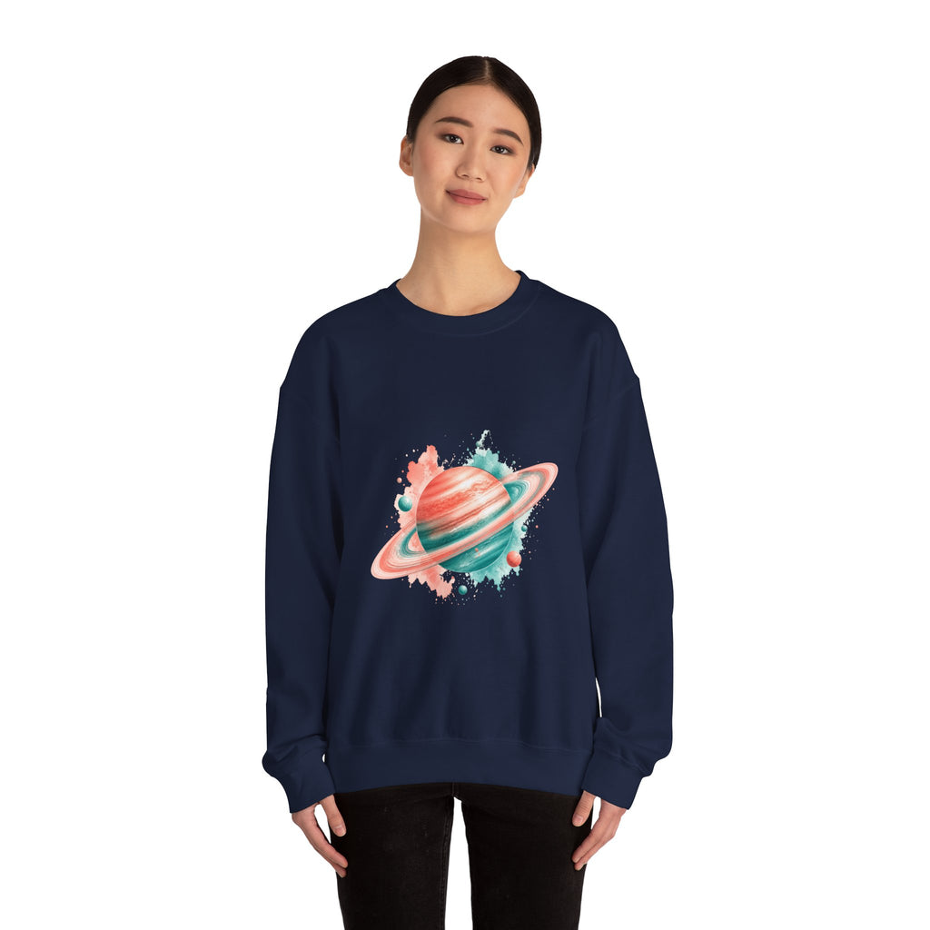 Matching Couple Sweatshirt - Saturn & Jupiter Matching Couple Premium Fleece Sweatshirt Watercolor Art His Hers Birthday Gift - Design A